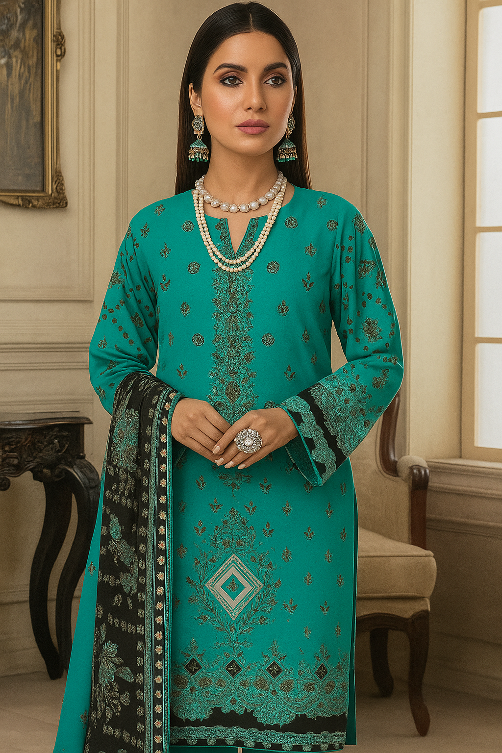 ZARA SHAHJAHAN-3 Piece Embroidered khaddar (Unstitched)