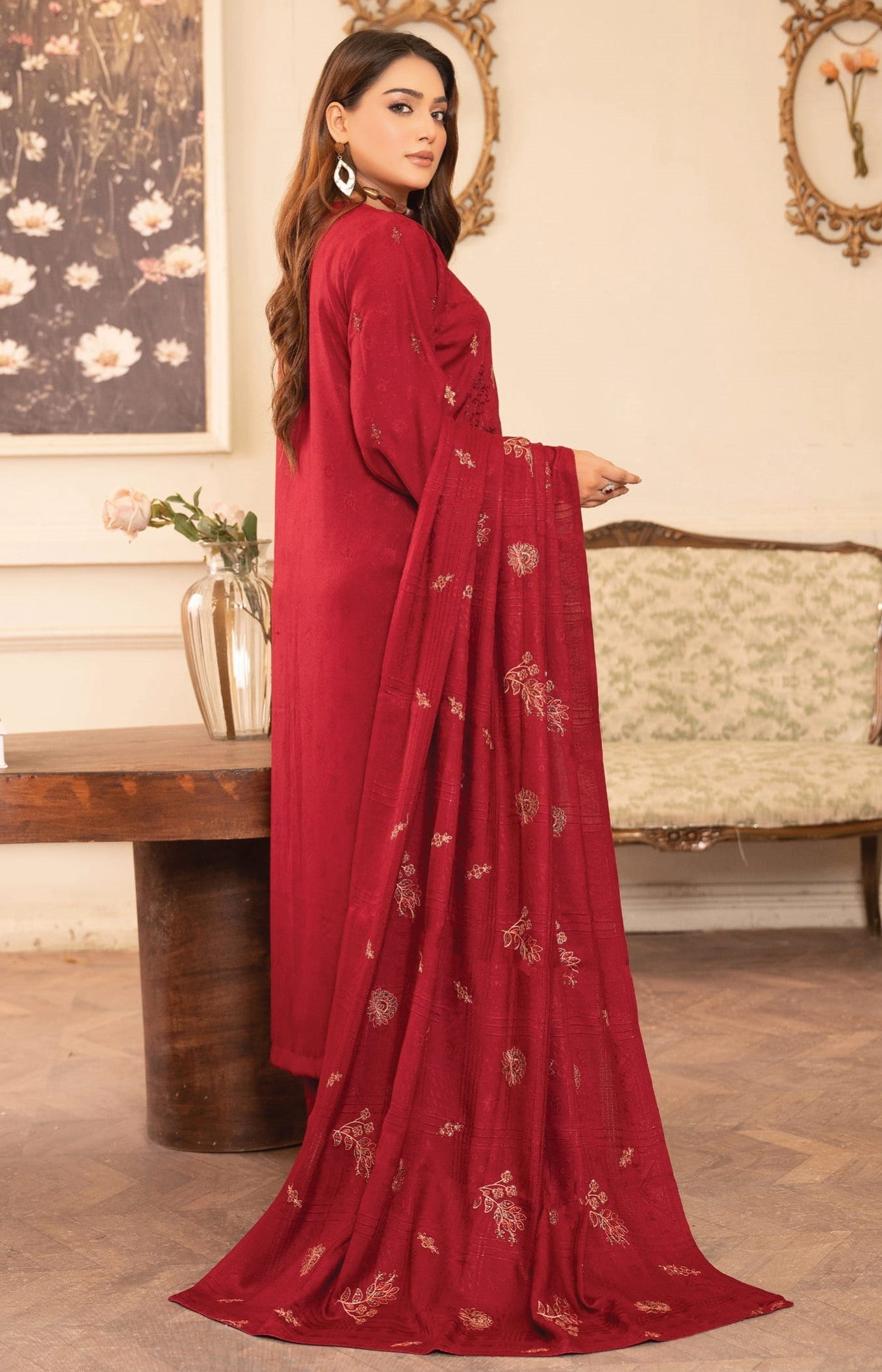 NOORAIN-3 Piece Embroidered Slub Sweet Peach (Unstitched)