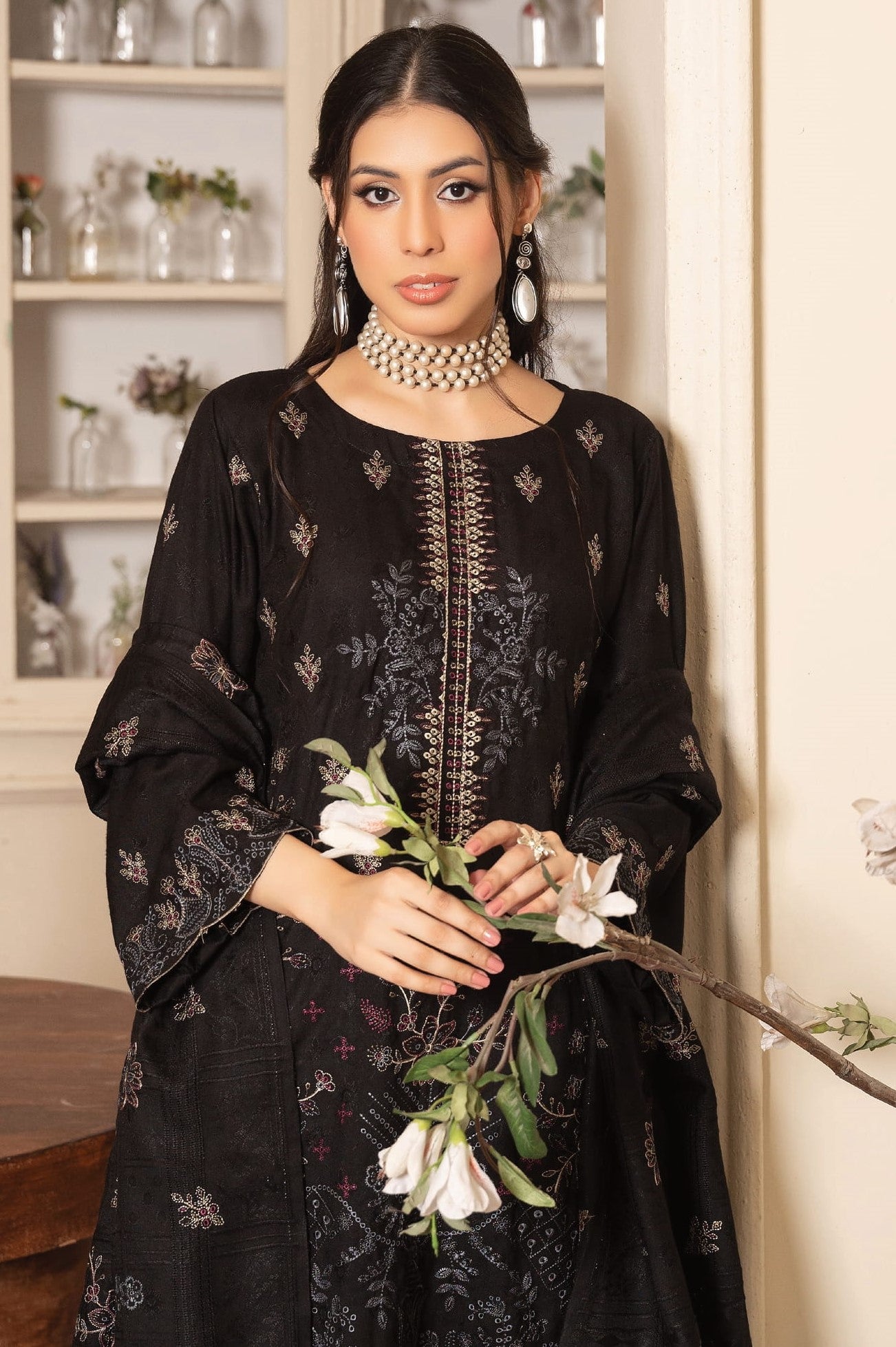 NOORAIN-3 Piece Embroidered Slub Sweet Peach (Unstitched)