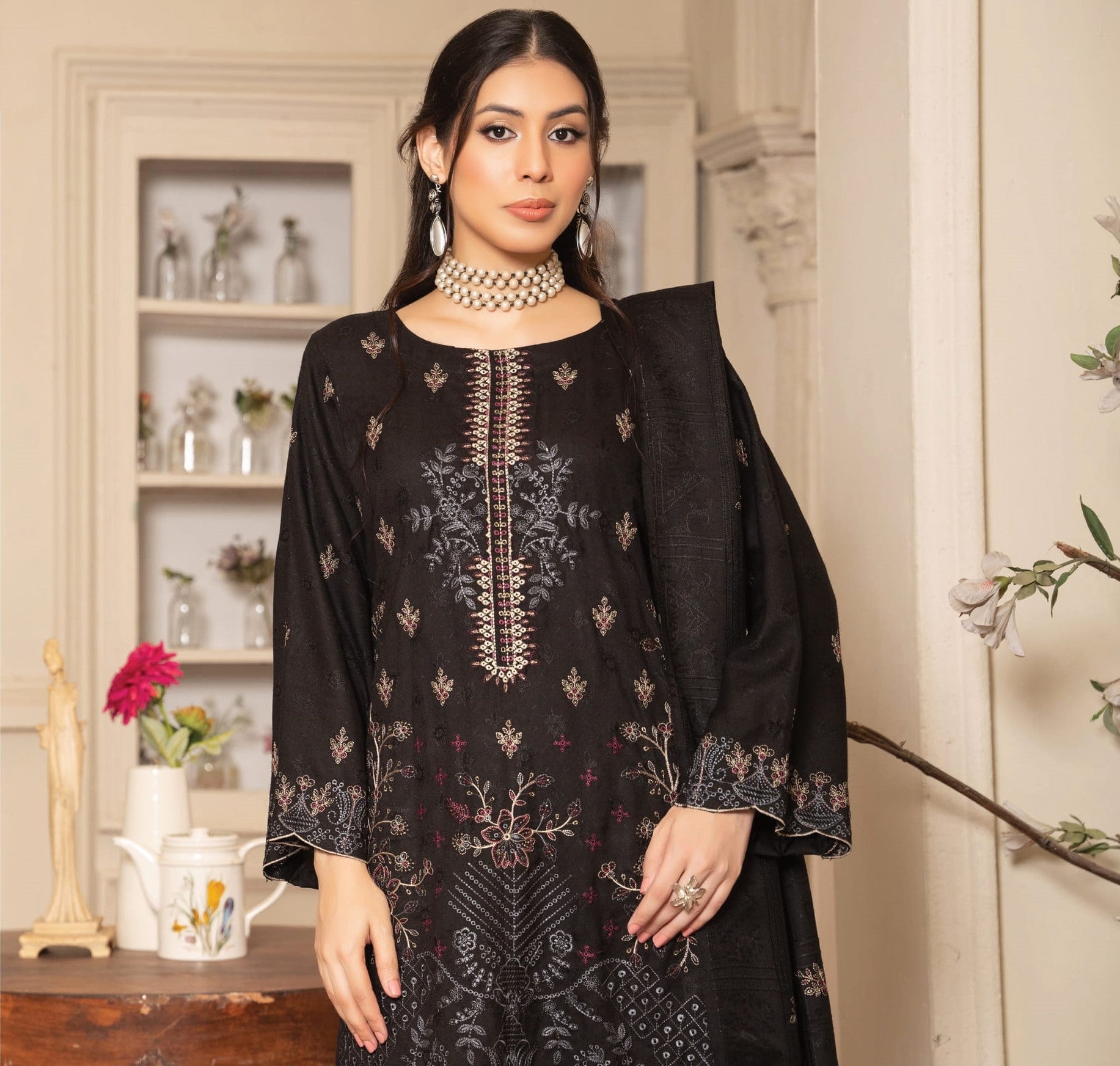 NOORAIN-3 Piece Embroidered Slub Sweet Peach (Unstitched)