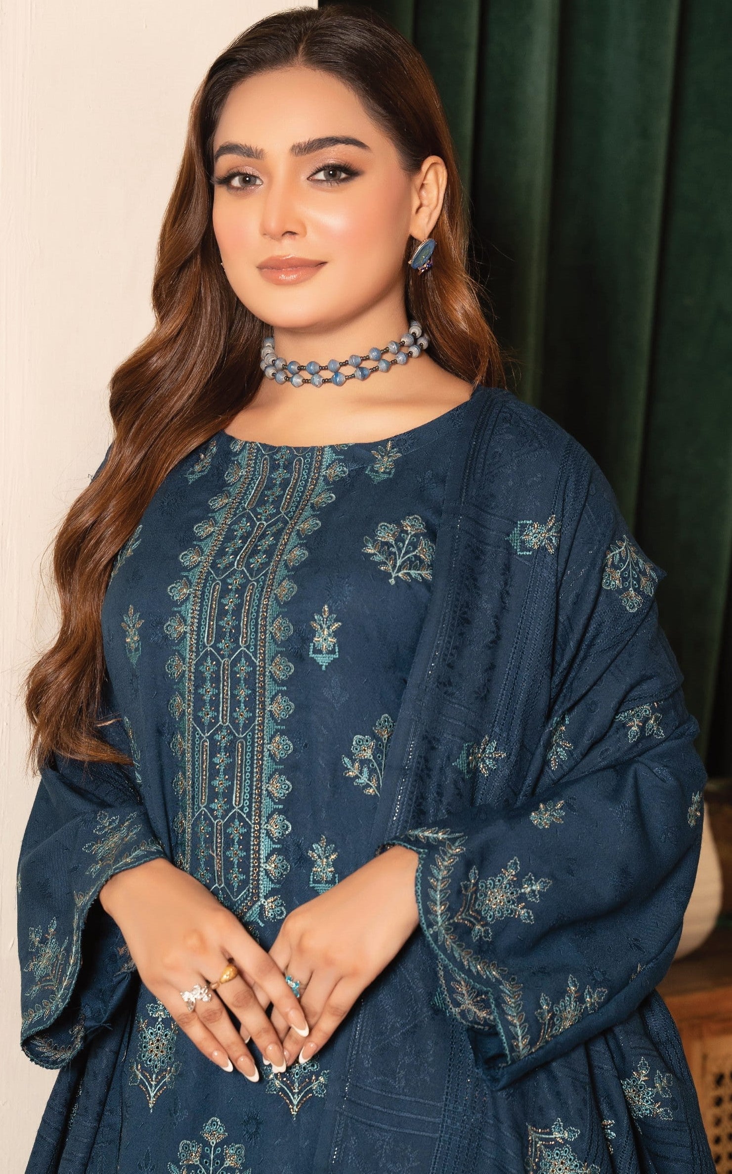NOORAIN-3 Piece Embroidered Slub Sweet Peach (Unstitched)