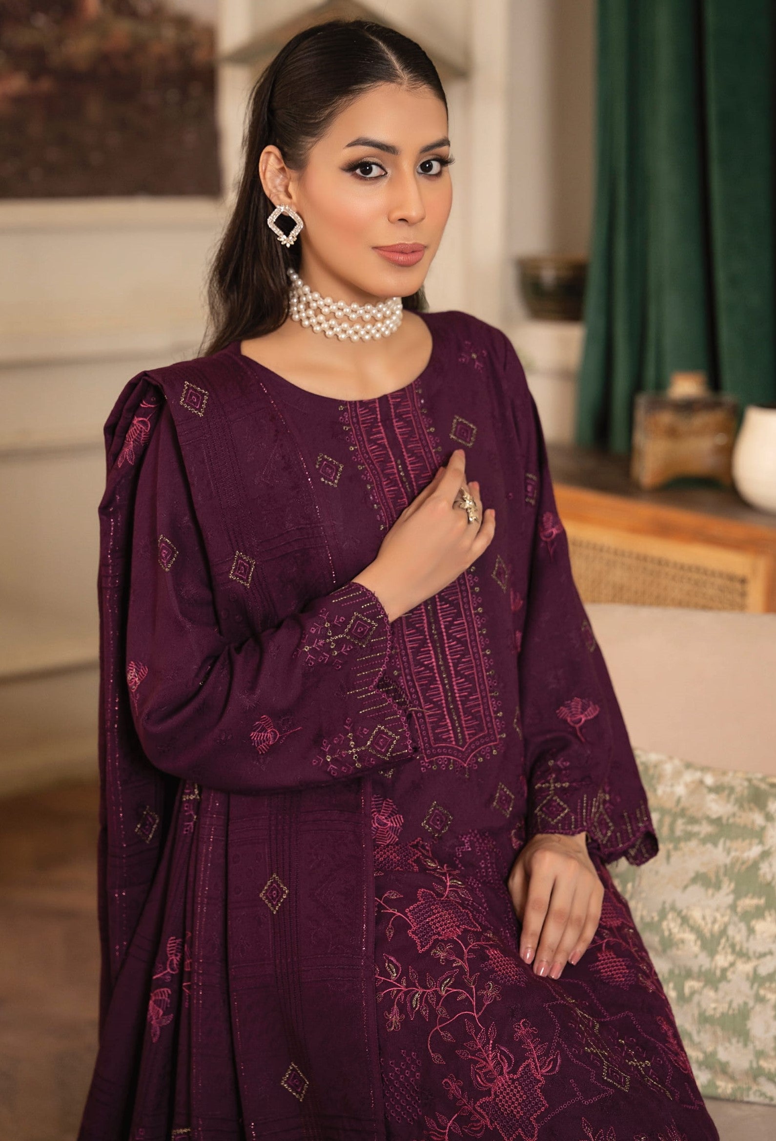 NOORAIN-3 Piece Embroidered Slub Sweet Peach (Unstitched)