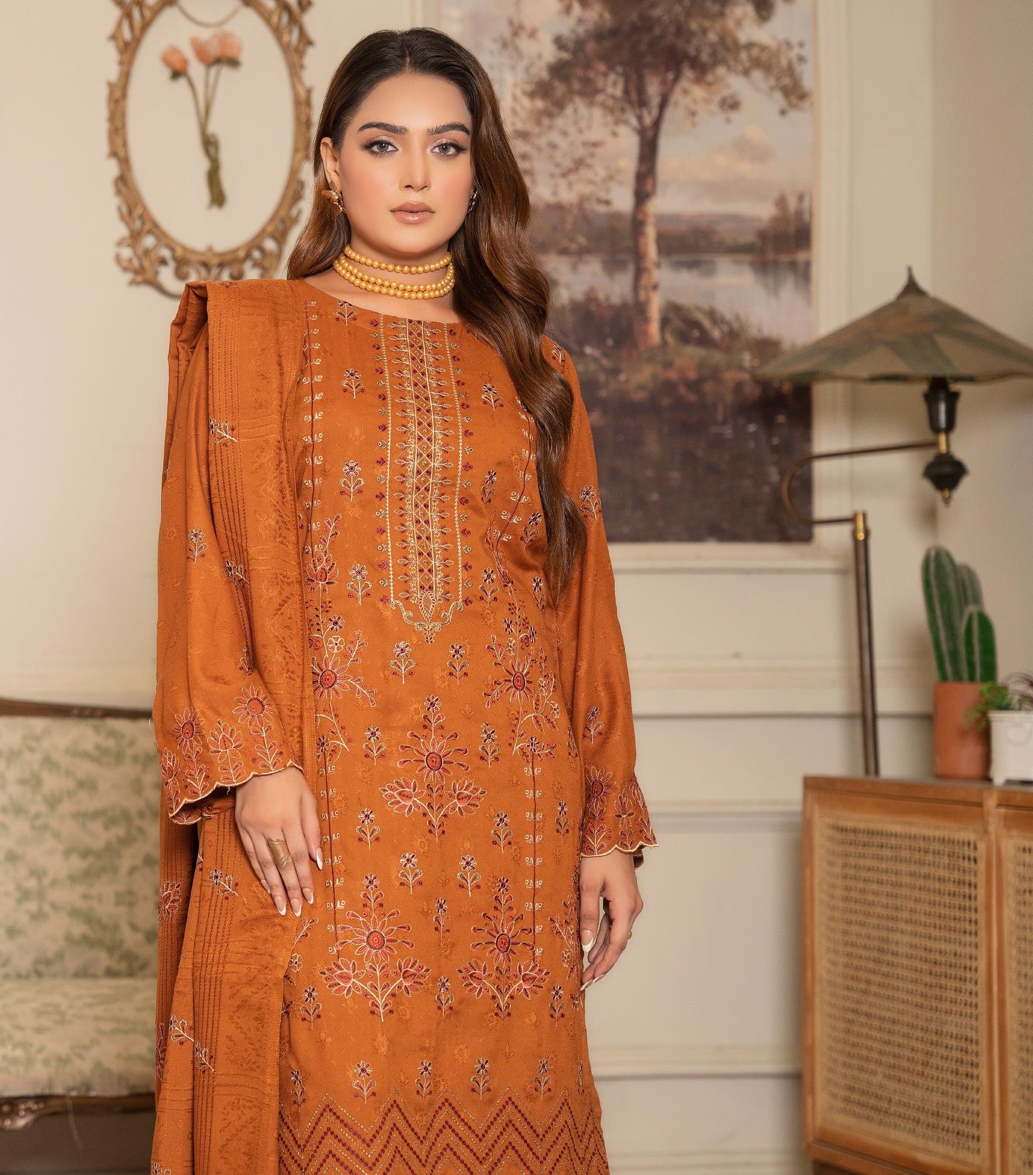 NOORAIN-3 Piece Embroidered Slub Sweet Peach (Unstitched)