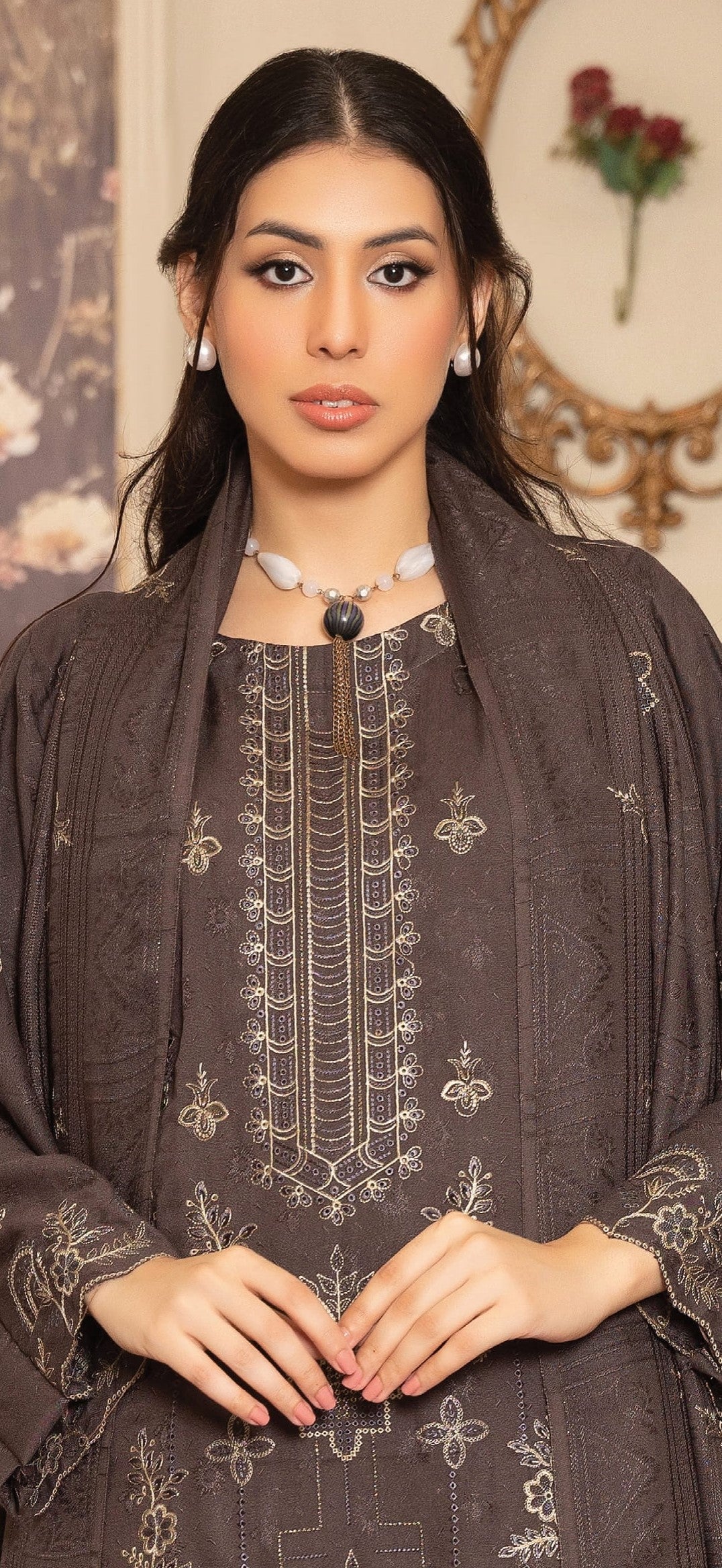NOORAIN-3 Piece Embroidered Slub Sweet Peach (Unstitched)