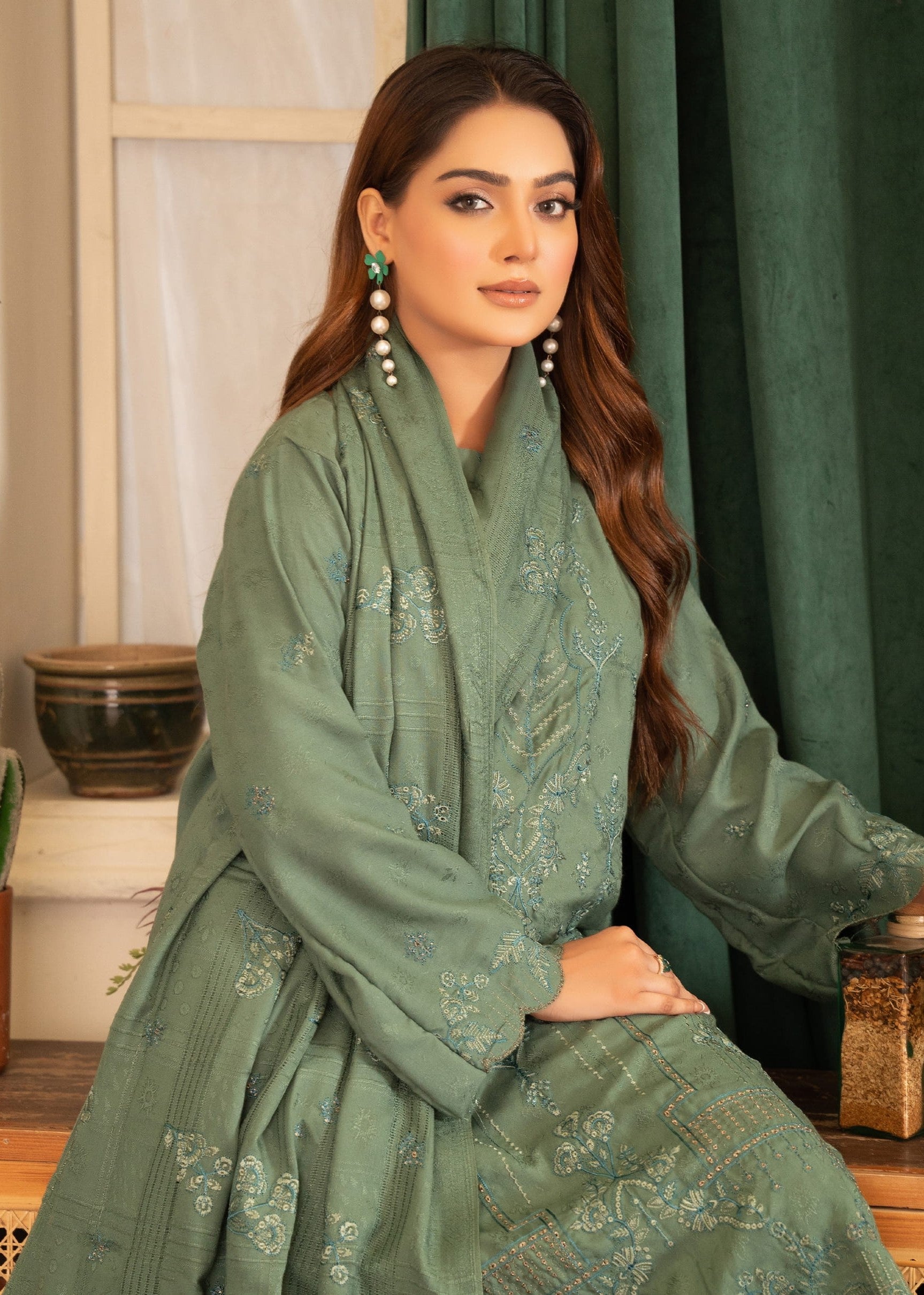 NOORAIN-3 Piece Embroidered Slub Sweet Peach (Unstitched)