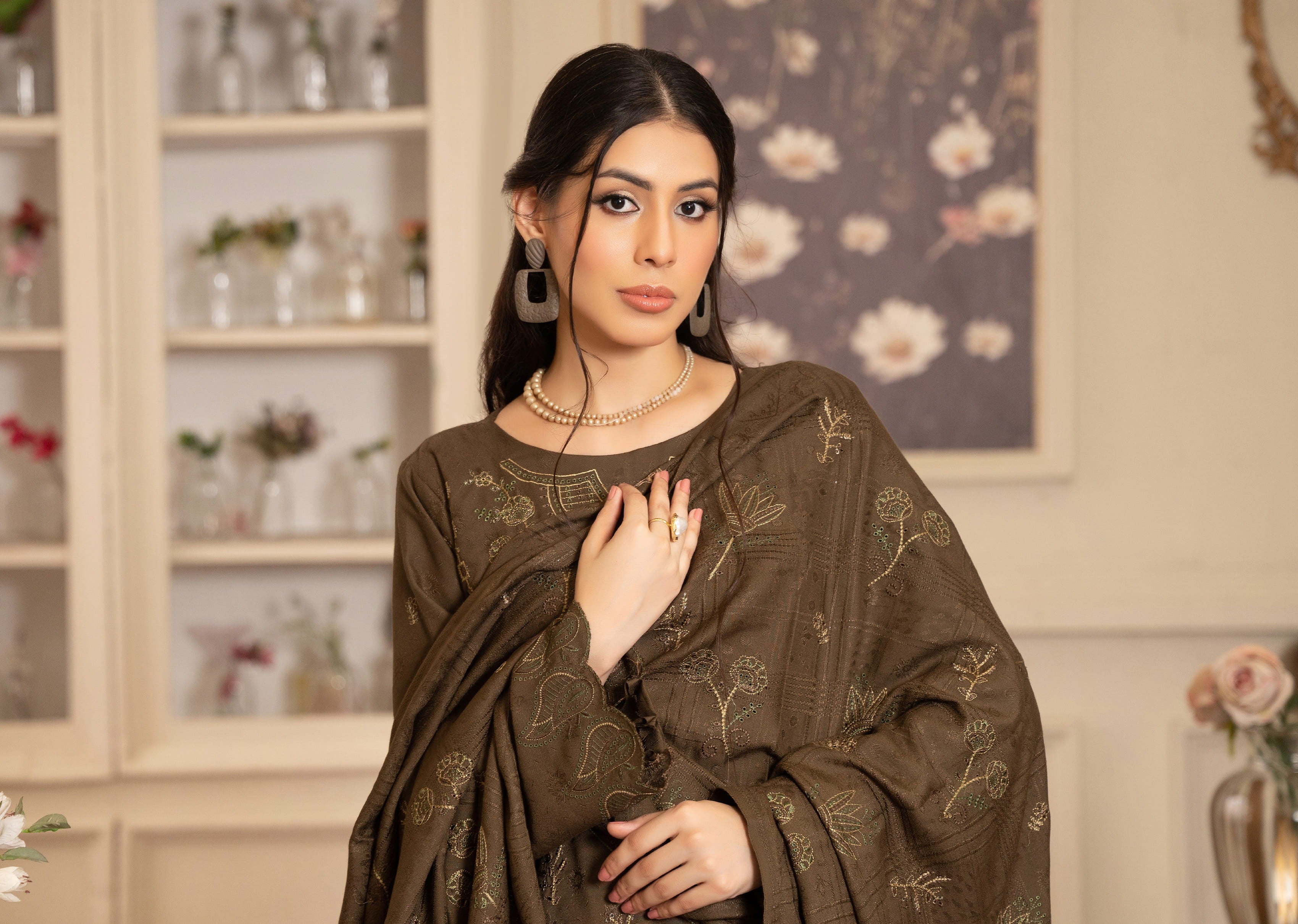 NOORAIN-3 Piece Embroidered Slub Sweet Peach (Unstitched)