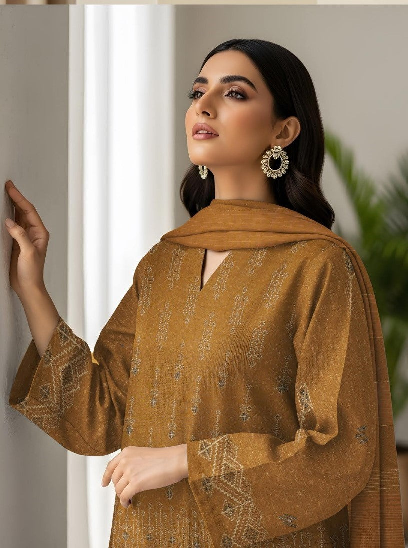 RESHAM-3 Piece Embroidered Sweet Masoori Peach (Unstitched)