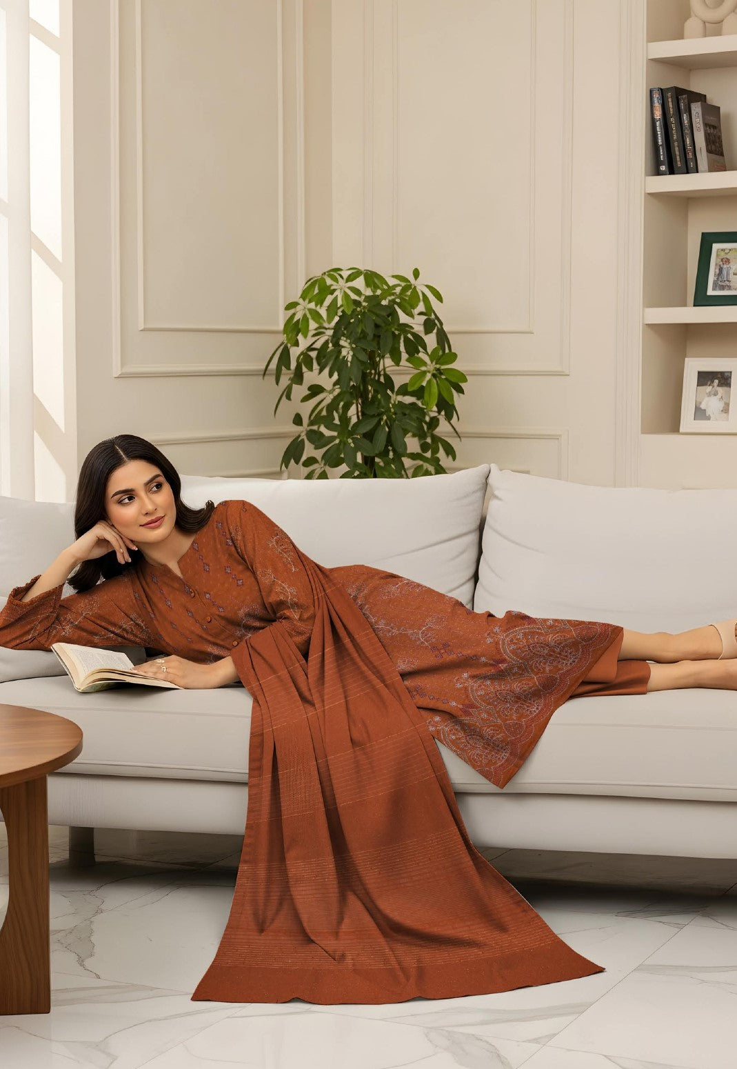 RESHAM-3 Piece Embroidered Sweet Masoori Peach (Unstitched)