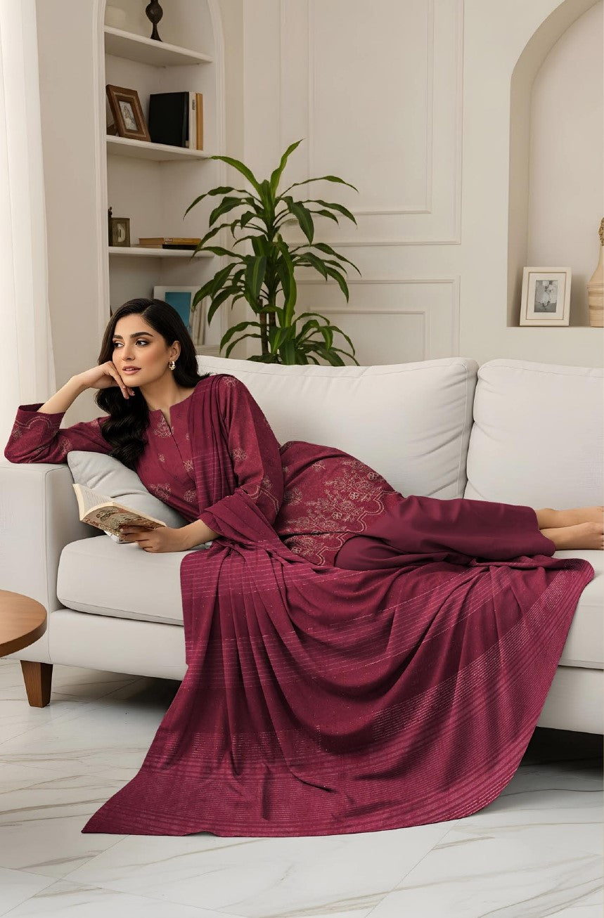 RESHAM-3 Piece Embroidered Sweet Masoori Peach (Unstitched)