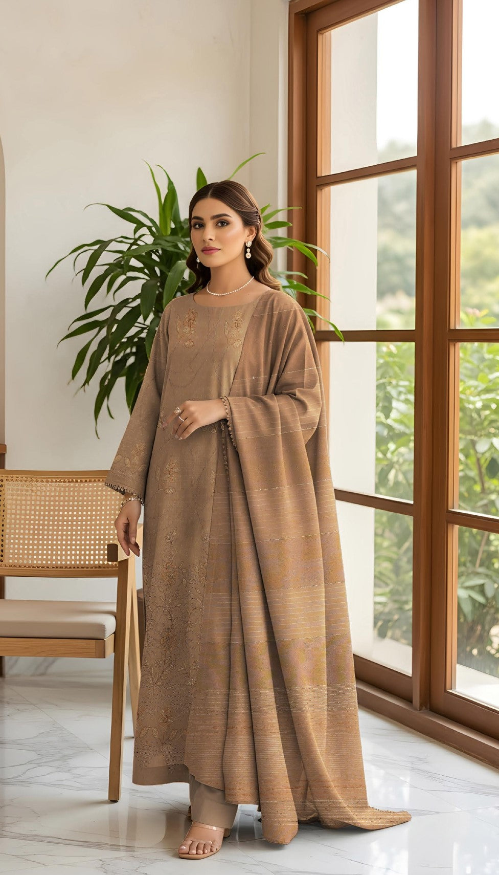 RESHAM-3 Piece Embroidered Sweet Masoori Peach (Unstitched)