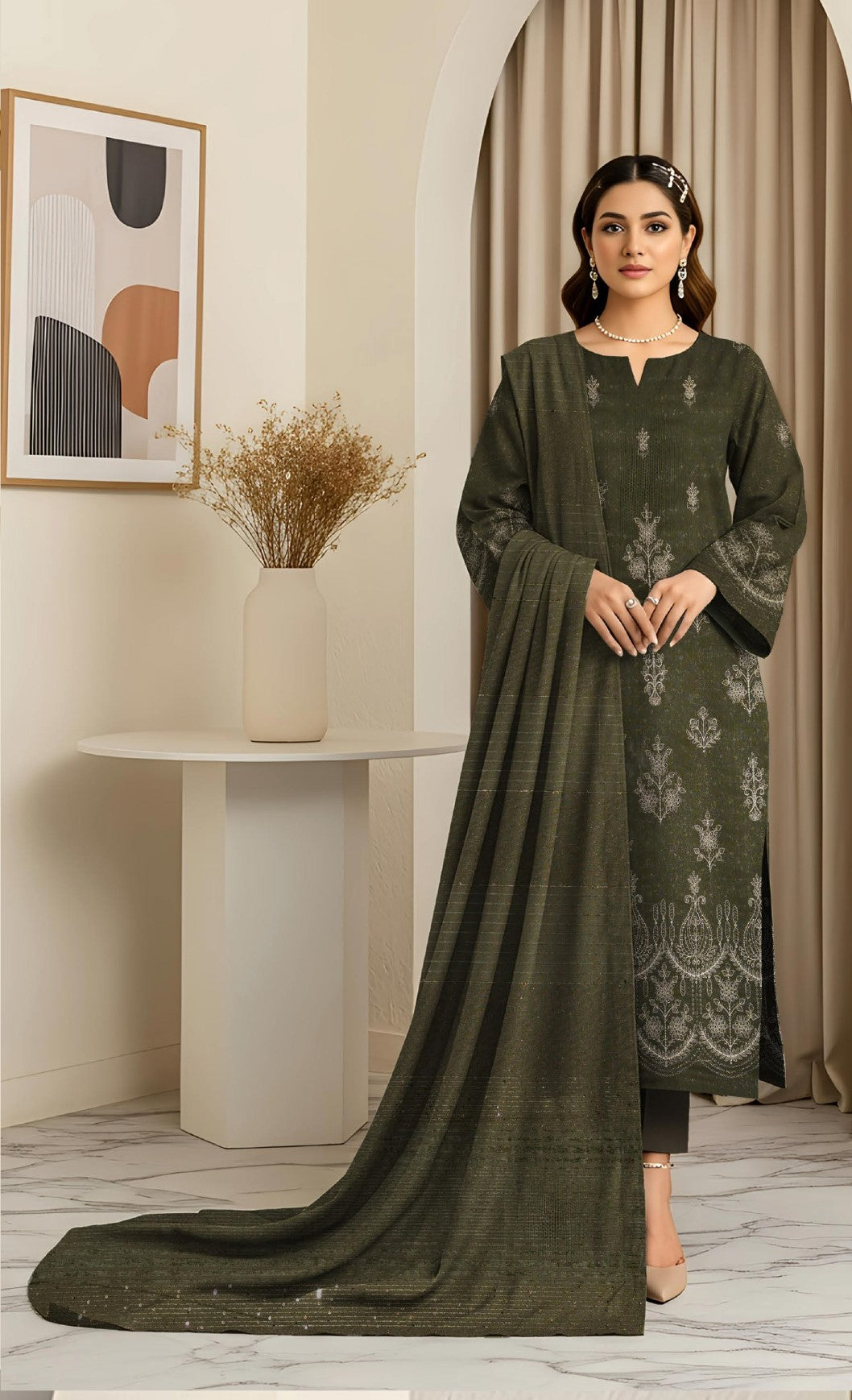 RESHAM-3 Piece Embroidered Sweet Masoori Peach (Unstitched)