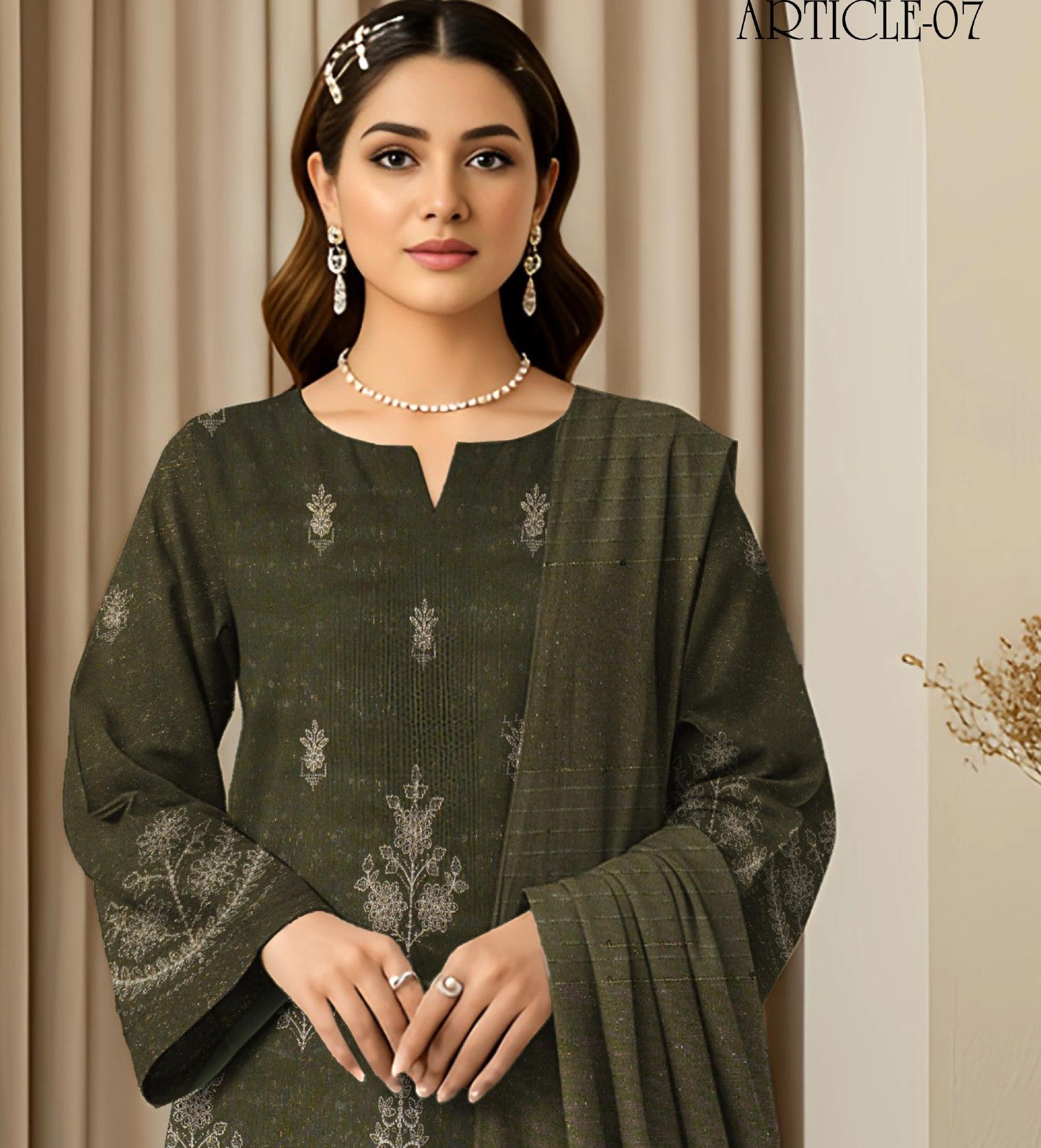 RESHAM-3 Piece Embroidered Sweet Masoori Peach (Unstitched)