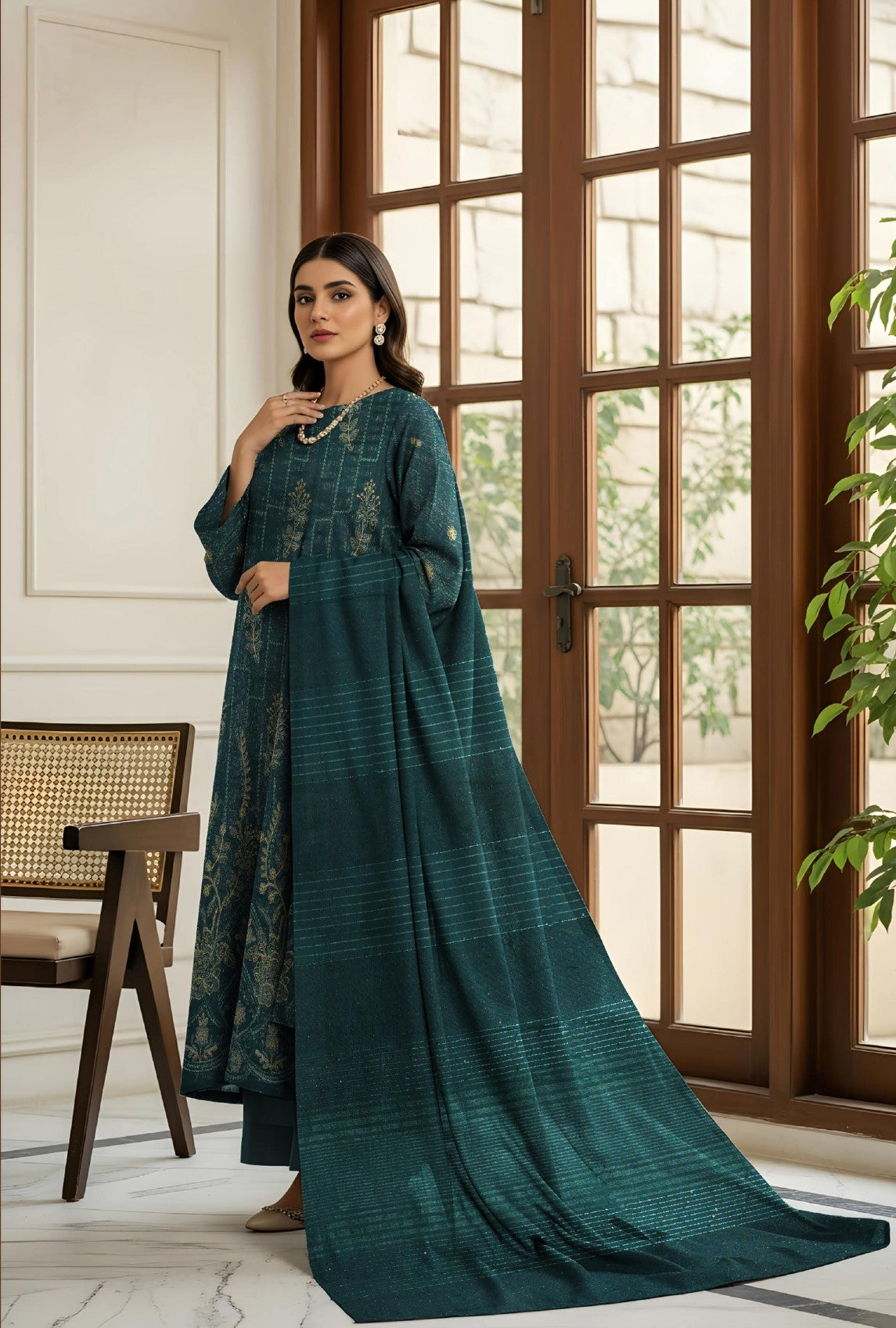 RESHAM-3 Piece Embroidered Sweet Masoori Peach (Unstitched)