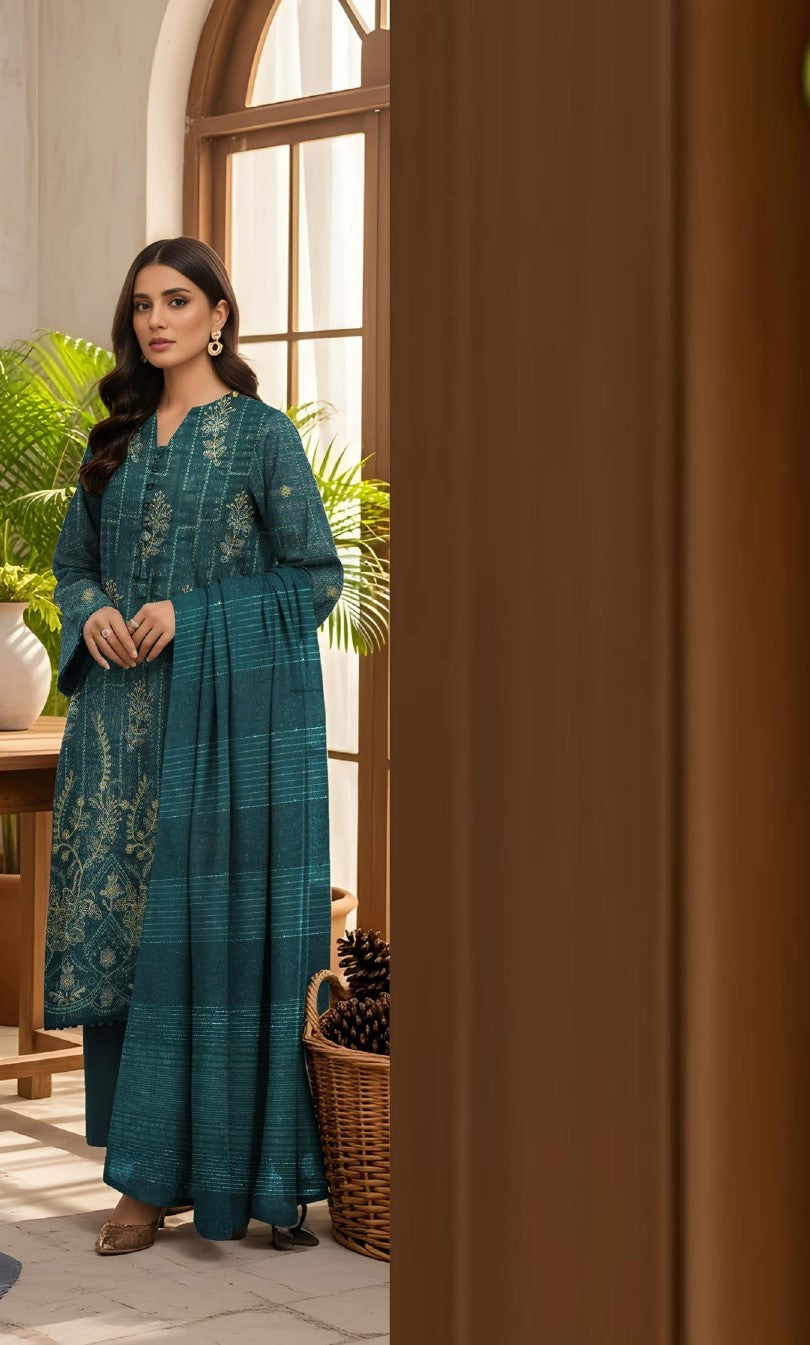 RESHAM-3 Piece Embroidered Sweet Masoori Peach (Unstitched)