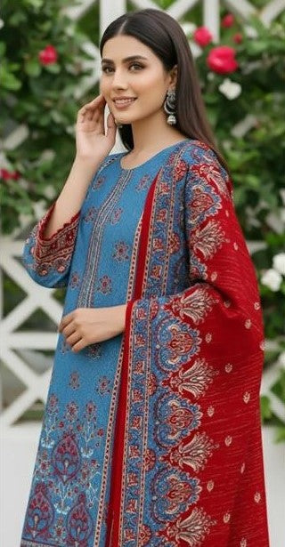 SERAN-3 Piece Embroidered khaddar (Unstitched)