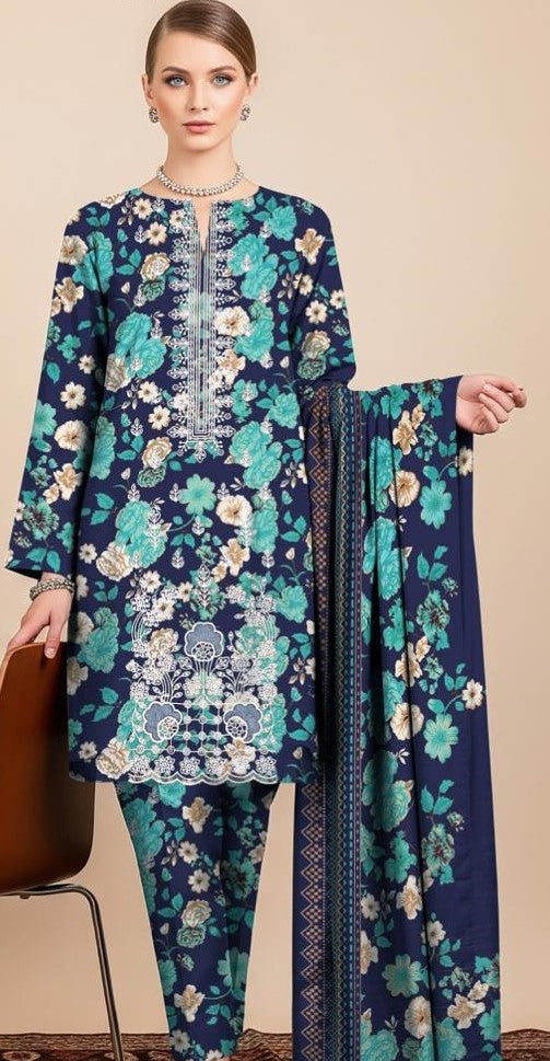 AIMAN-3 Piece Embroidered khaddar (Unstitched)
