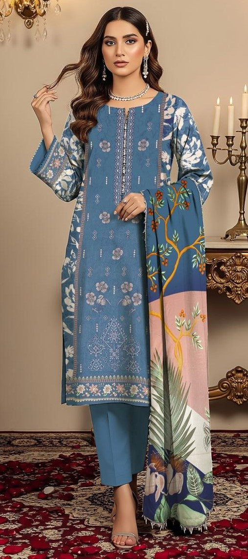 EDENROBE -3 Piece Embroidered linen (Unstitched)
