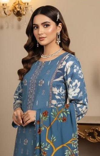 EDENROBE -3 Piece Embroidered linen (Unstitched)