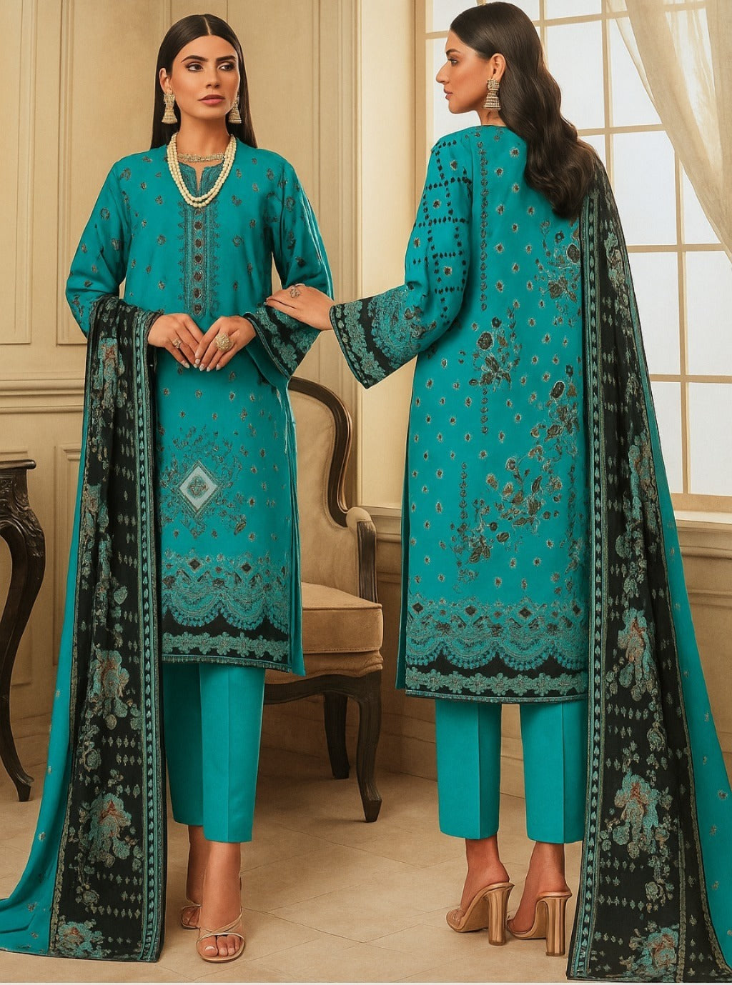 ZARA SHAHJAHAN-3 Piece Embroidered khaddar (Unstitched)