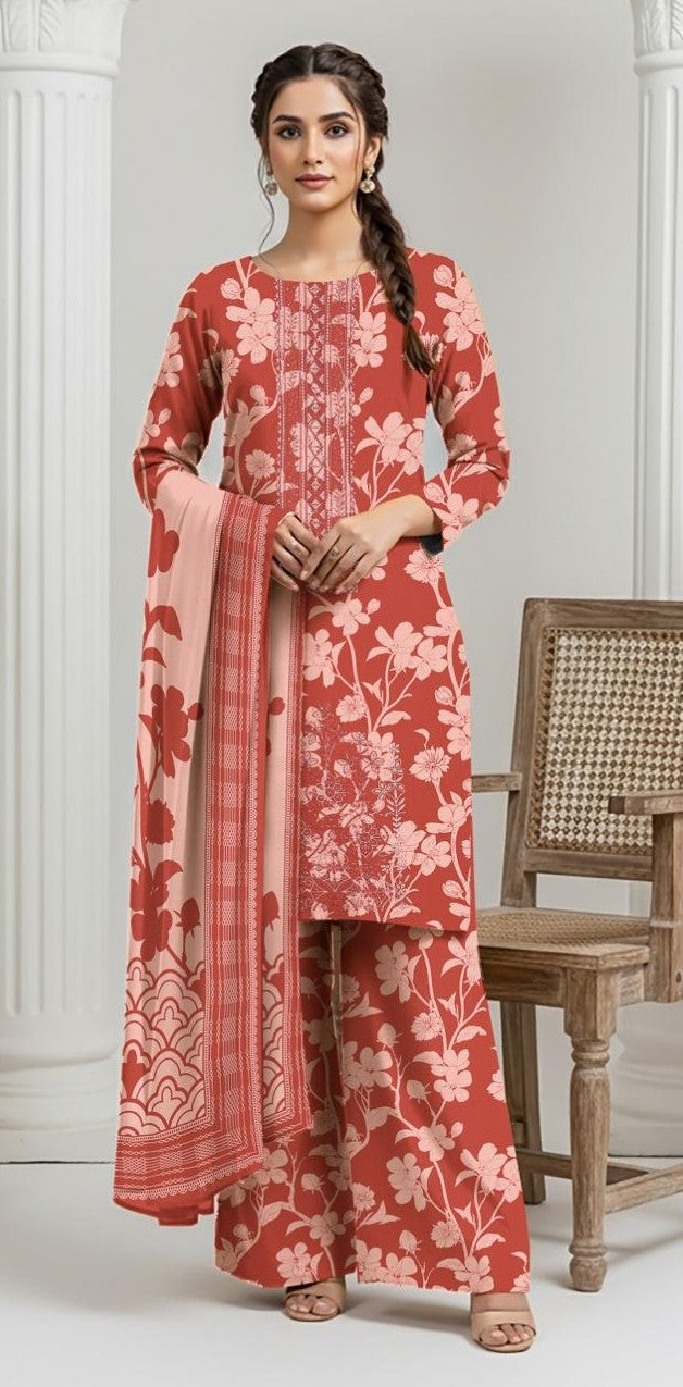 IZNIK -3 Piece Embroidered linen (Unstitched)