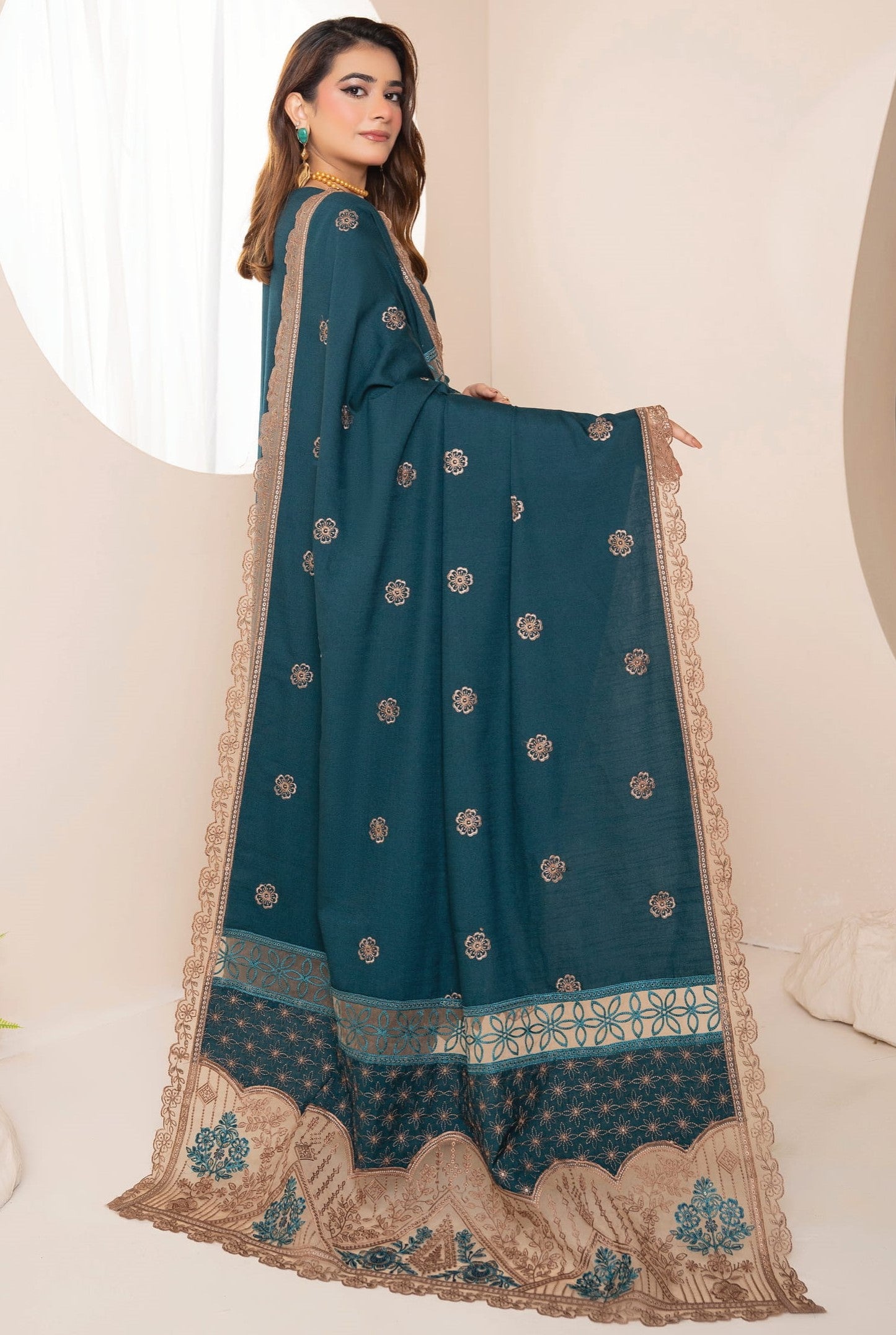 AANGAN-3 Piece Embroidered Self Slub Peach (Unstitched)