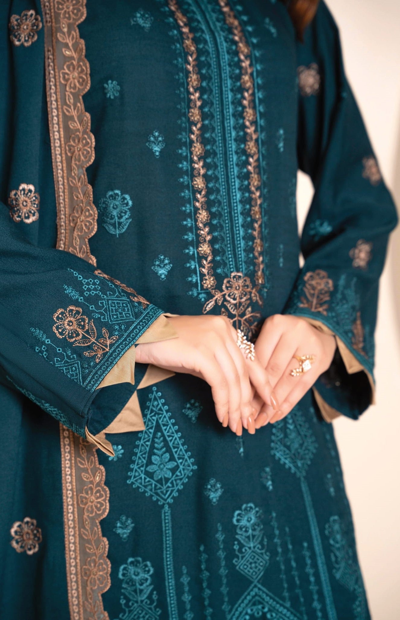 AANGAN-3 Piece Embroidered Self Slub Peach (Unstitched)