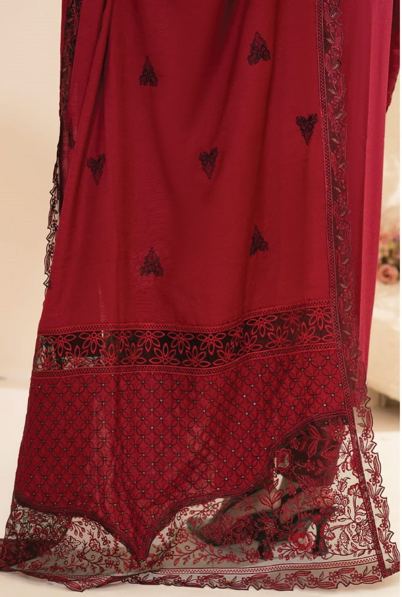 AANGAN-3 Piece Embroidered Self Slub Peach (Unstitched)