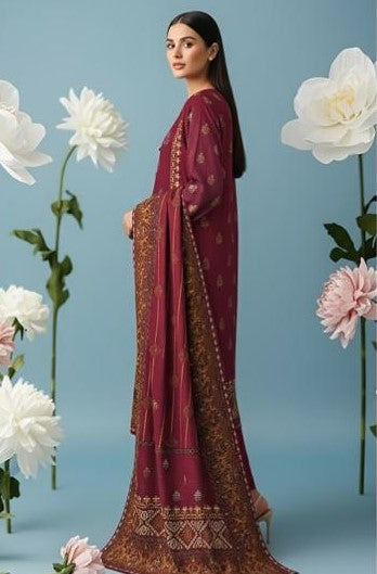 EDENROBE-3 Piece Embroidered khaddar (Unstitched)