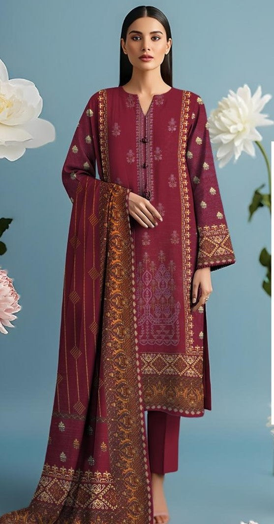 EDENROBE-3 Piece Embroidered khaddar (Unstitched)