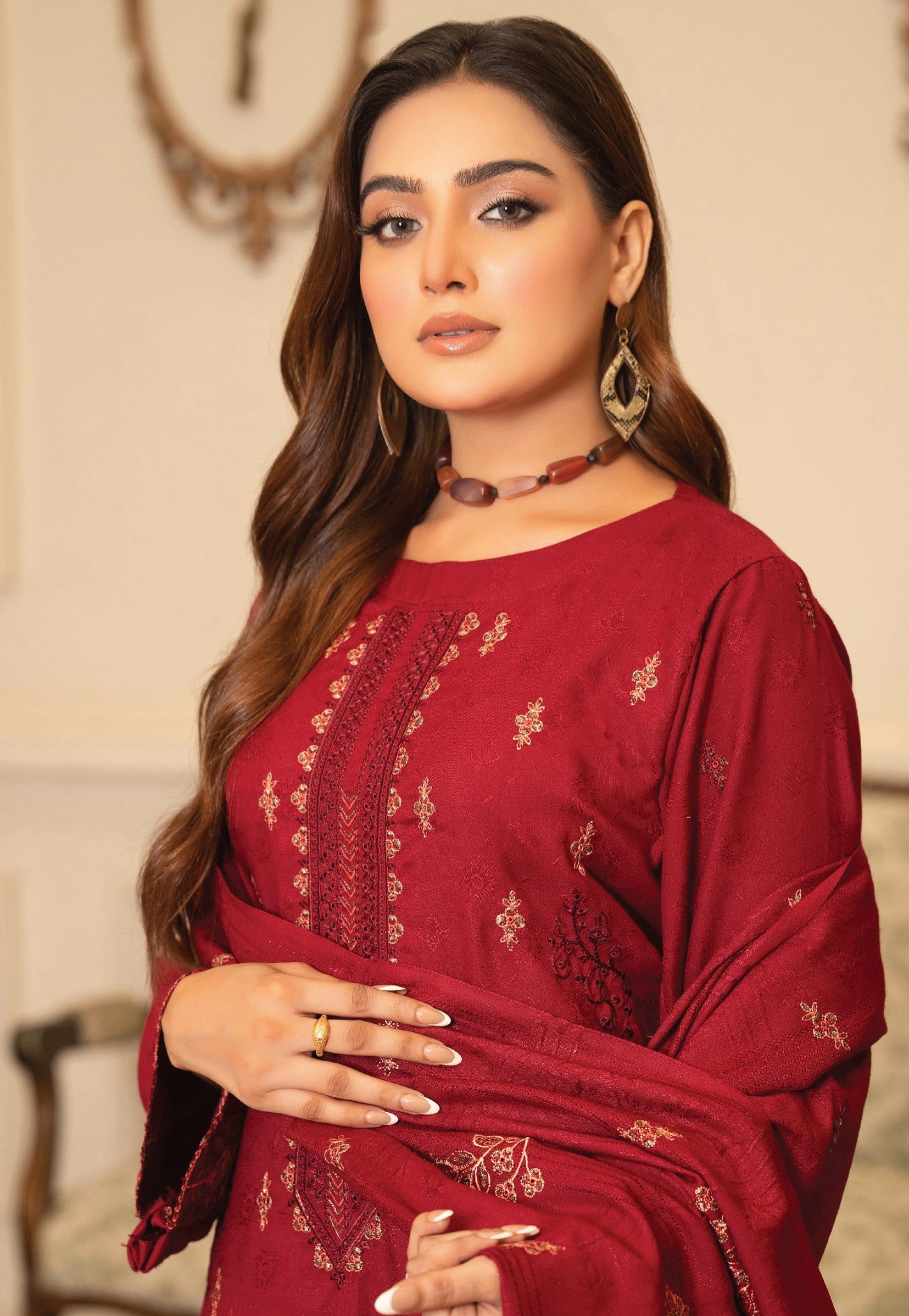 NOORAIN-3 Piece Embroidered Slub Sweet Peach (Unstitched)