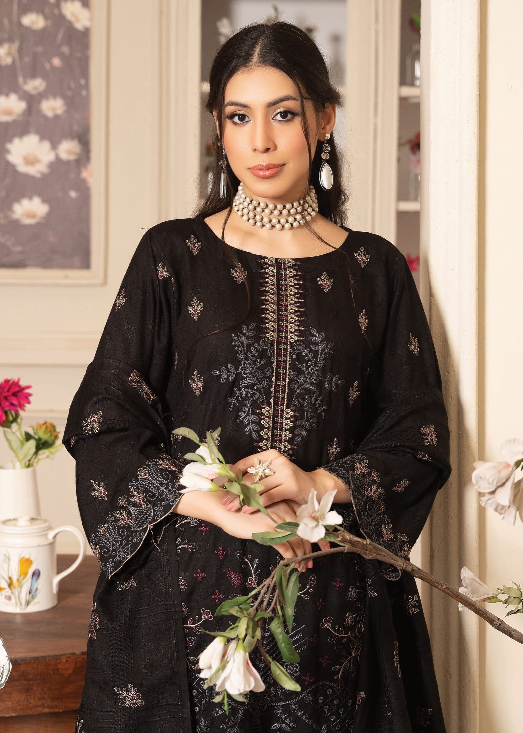 NOORAIN-3 Piece Embroidered Slub Sweet Peach (Unstitched)