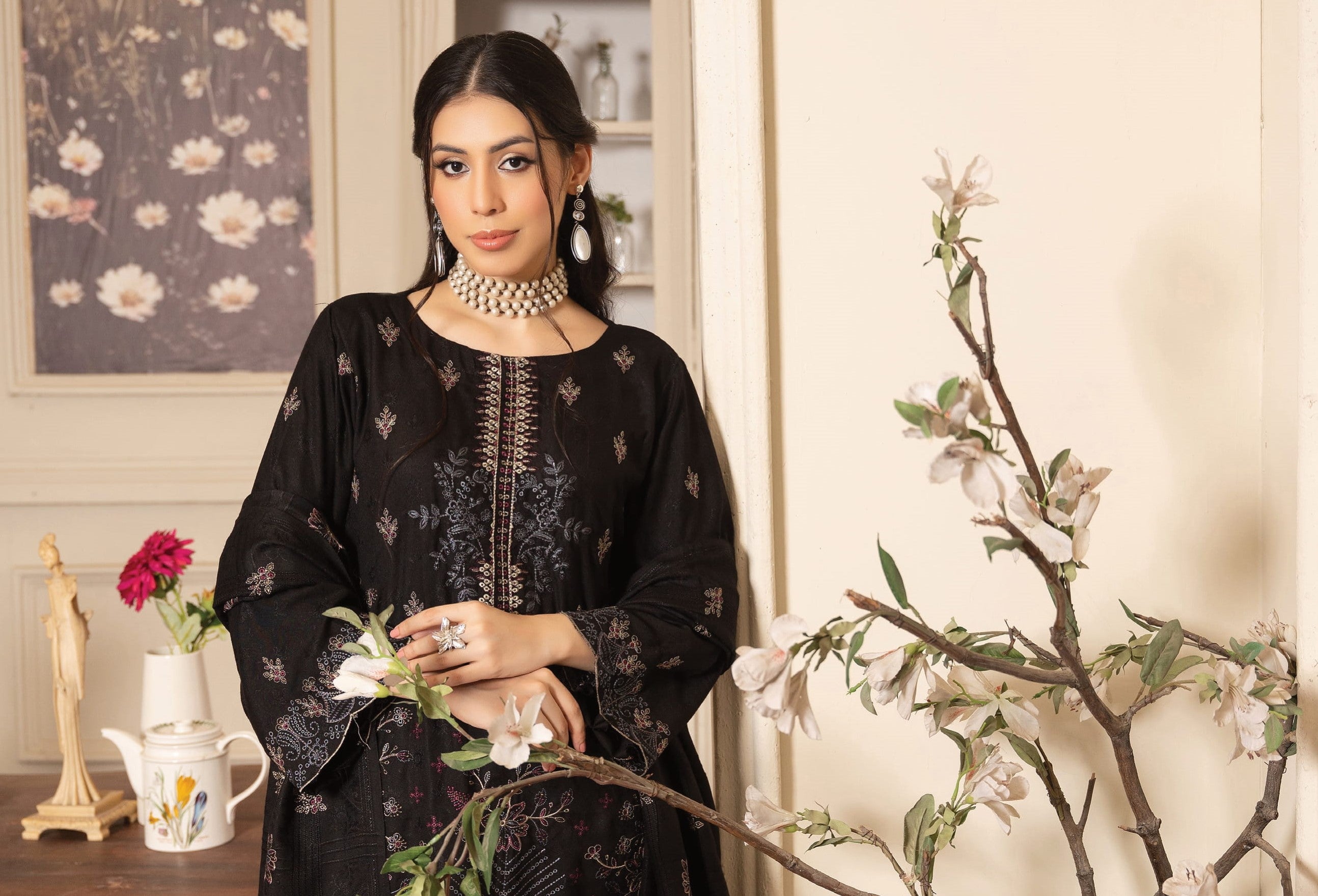 NOORAIN-3 Piece Embroidered Slub Sweet Peach (Unstitched)