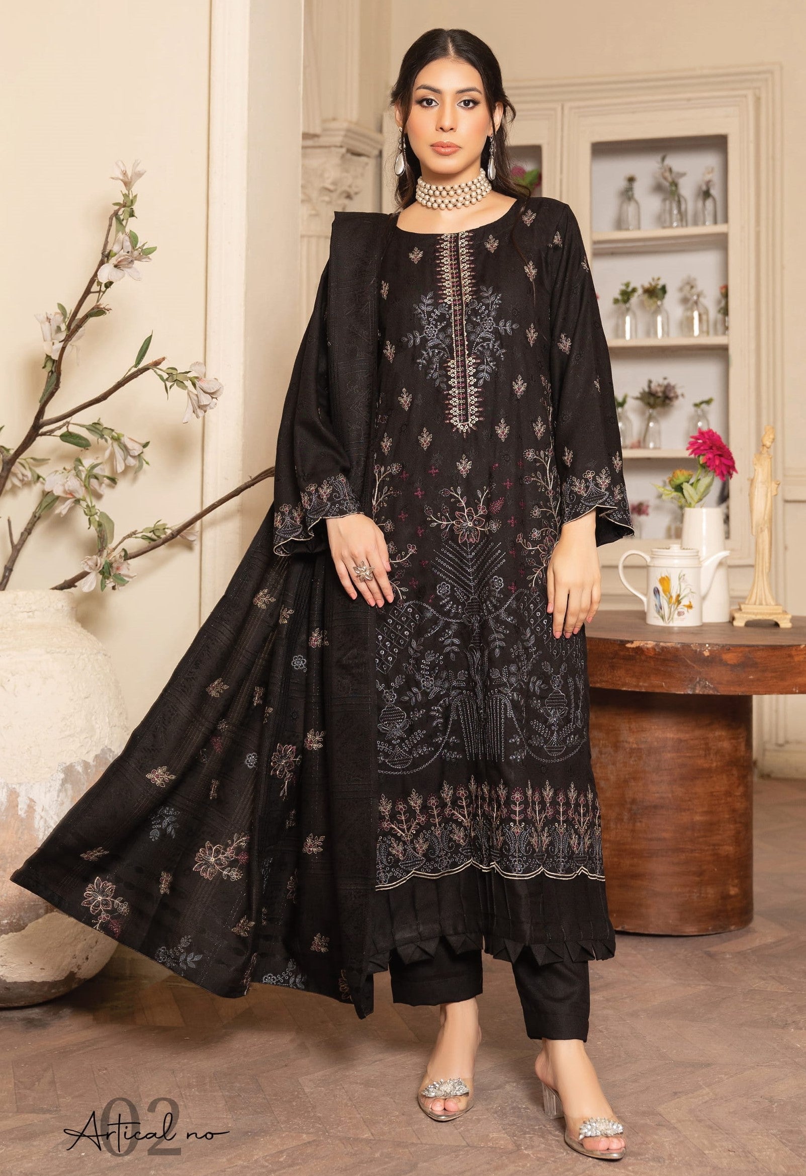 NOORAIN-3 Piece Embroidered Slub Sweet Peach (Unstitched)