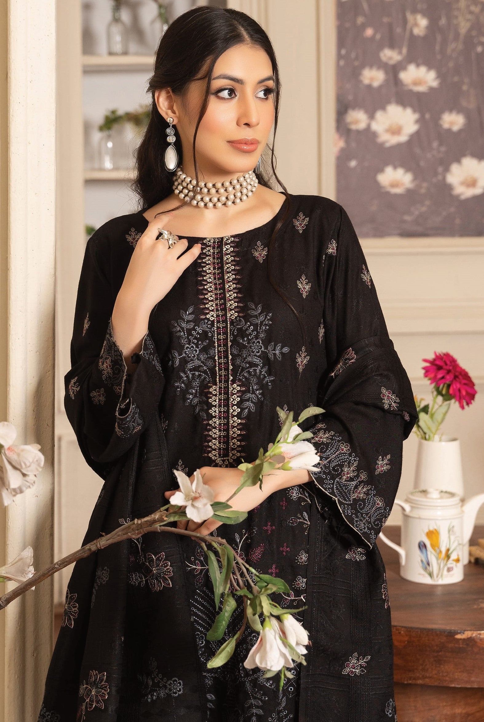 NOORAIN-3 Piece Embroidered Slub Sweet Peach (Unstitched)