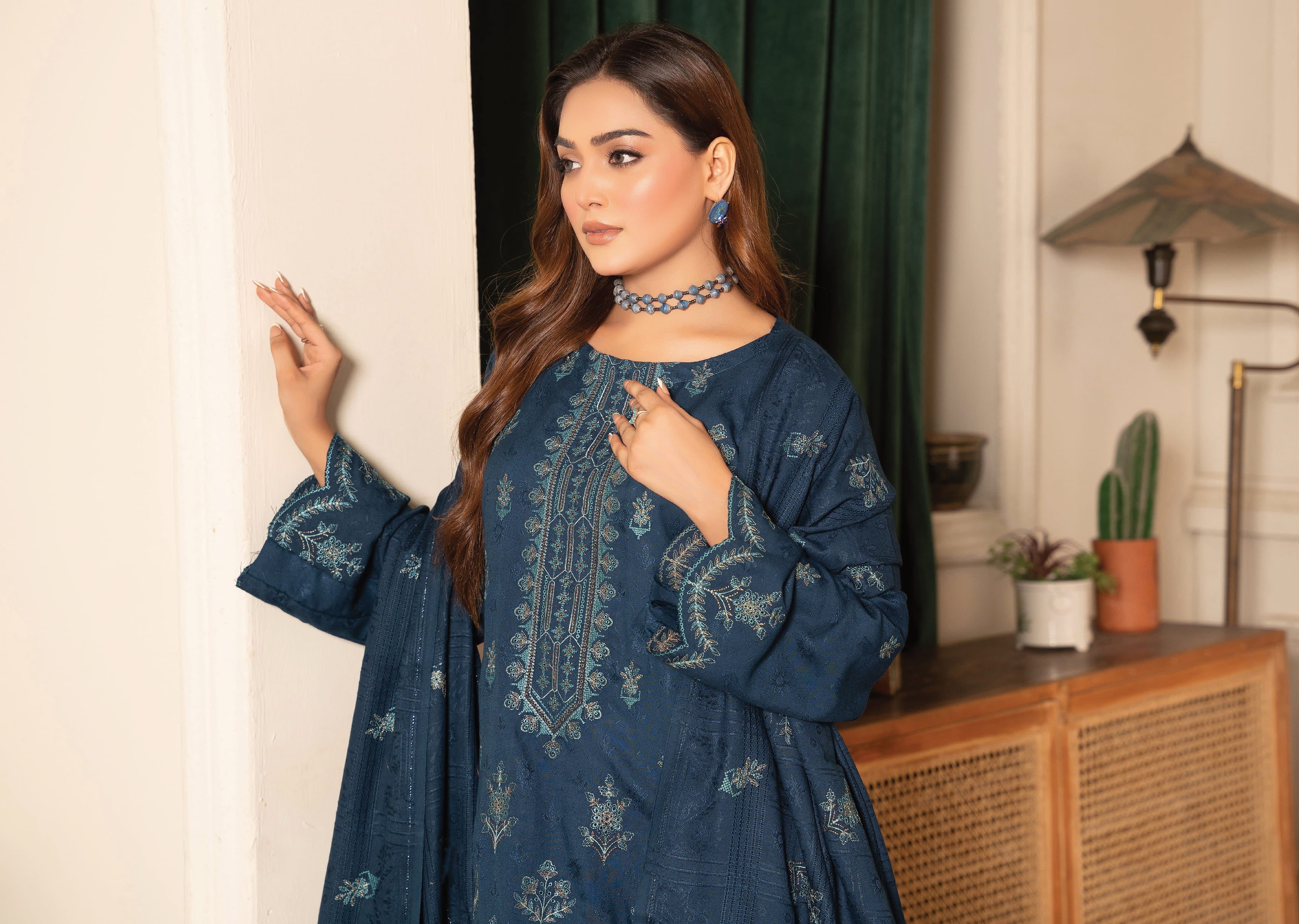 NOORAIN-3 Piece Embroidered Slub Sweet Peach (Unstitched)