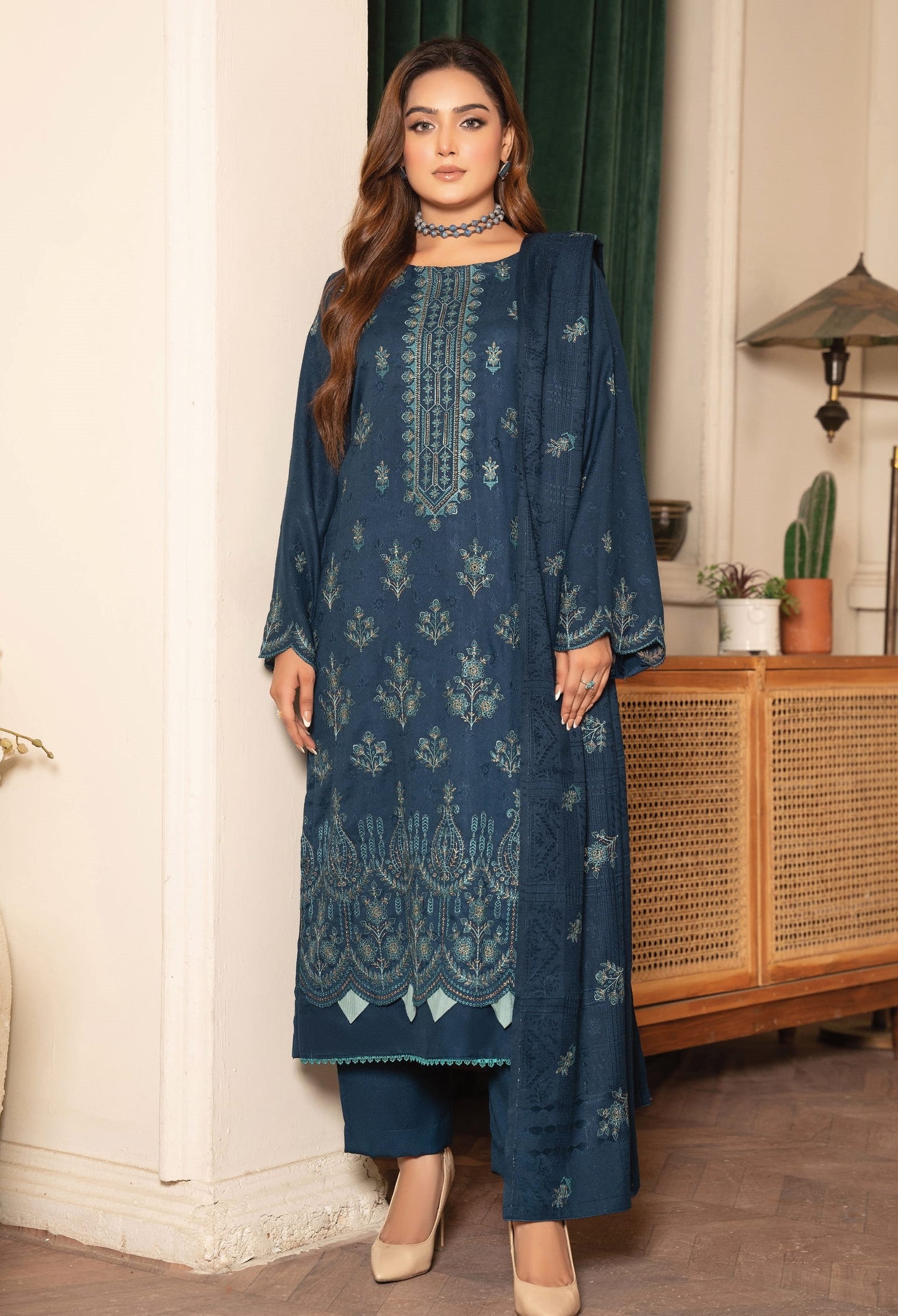 NOORAIN-3 Piece Embroidered Slub Sweet Peach (Unstitched)