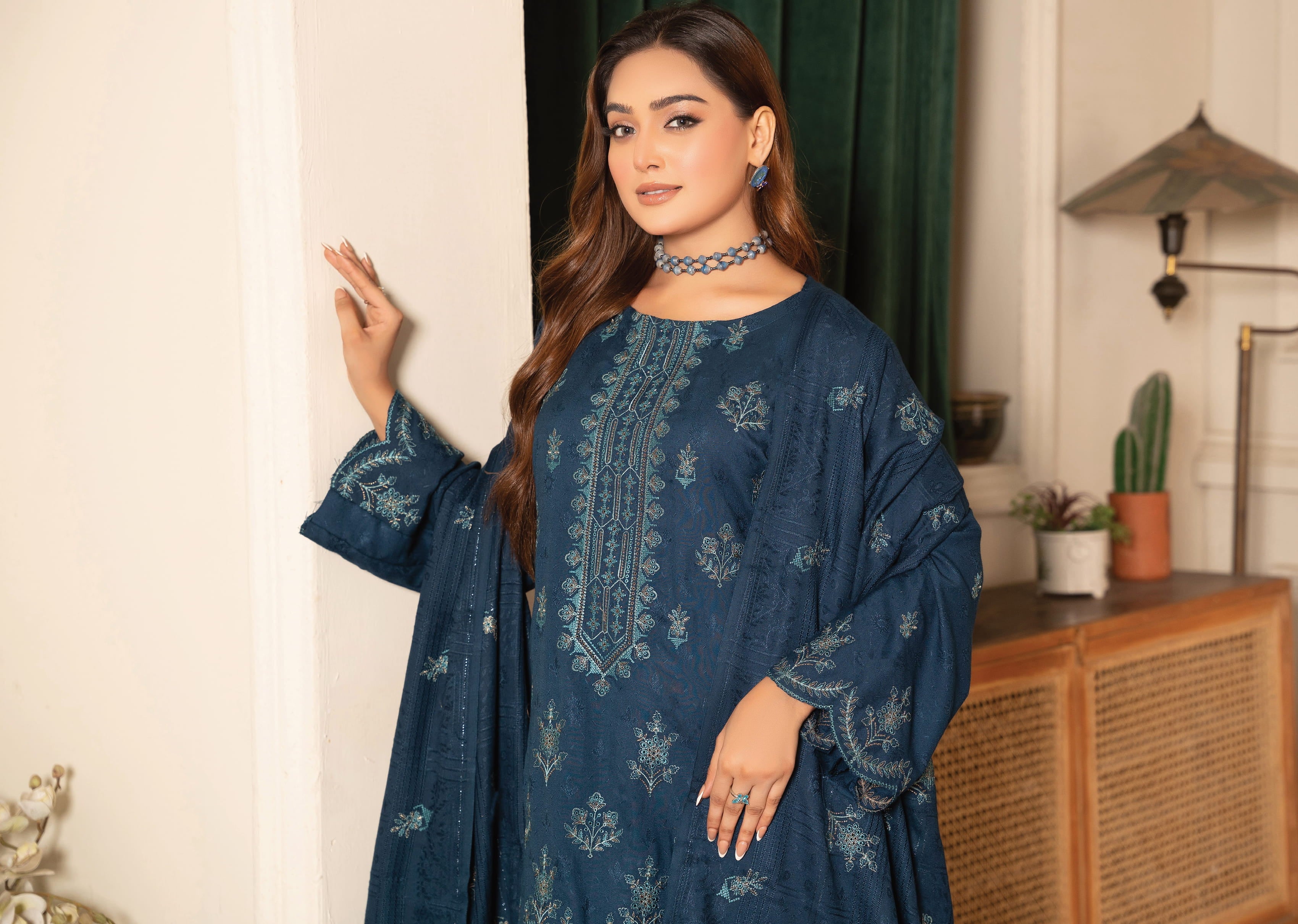 NOORAIN-3 Piece Embroidered Slub Sweet Peach (Unstitched)