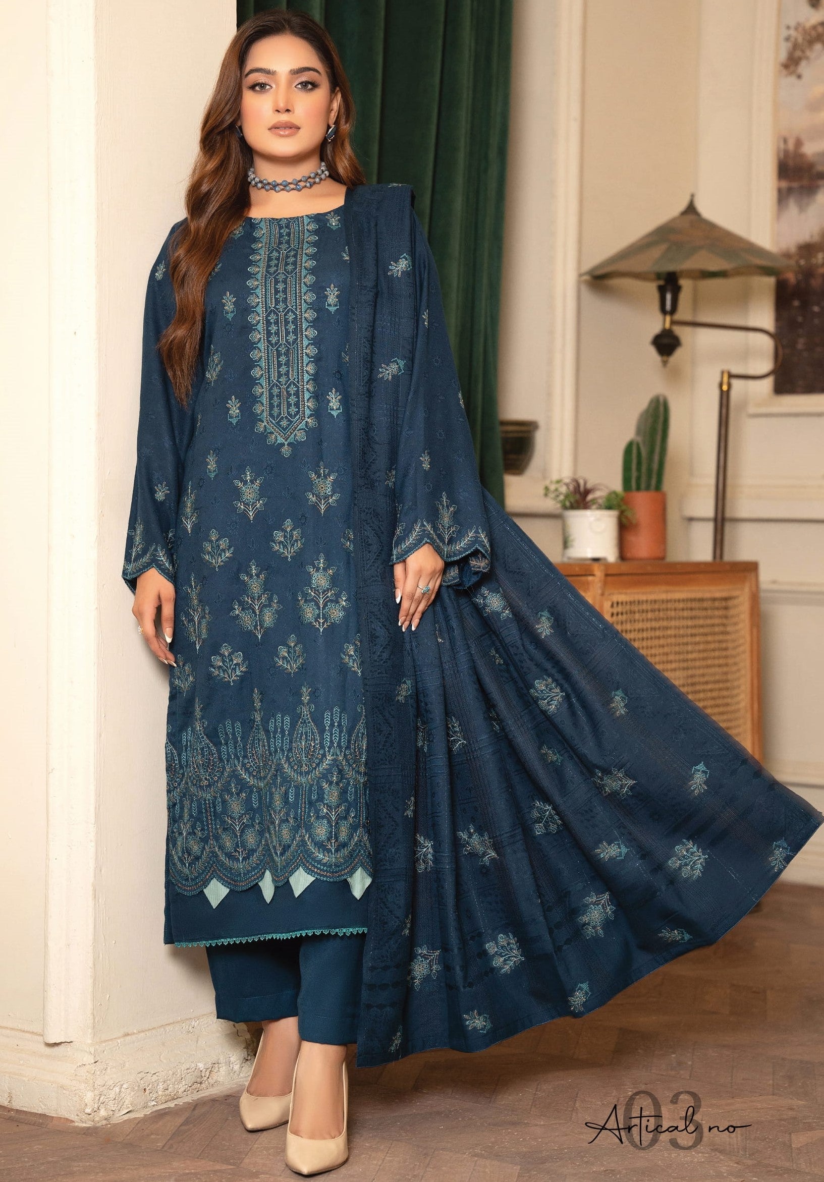 NOORAIN-3 Piece Embroidered Slub Sweet Peach (Unstitched)