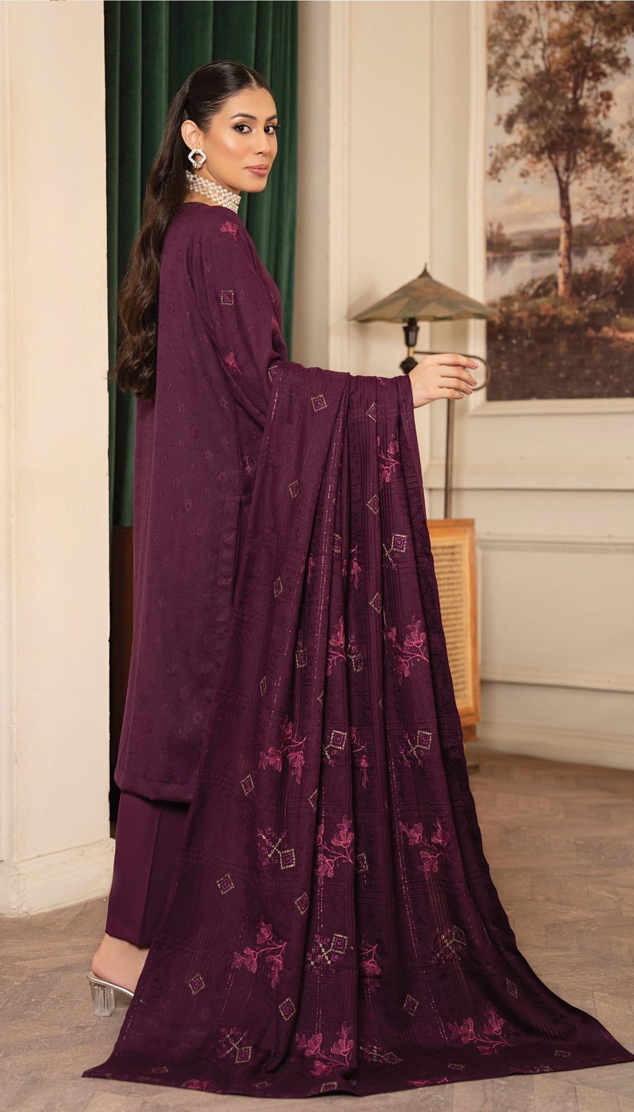 NOORAIN-3 Piece Embroidered Slub Sweet Peach (Unstitched)