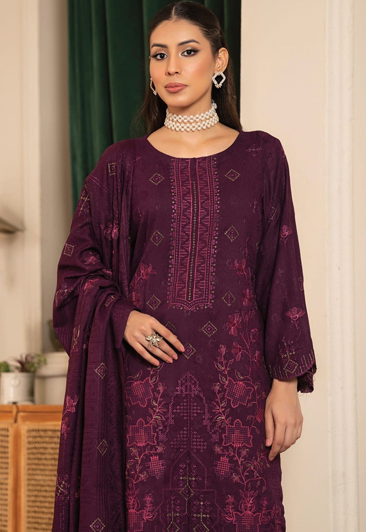 NOORAIN-3 Piece Embroidered Slub Sweet Peach (Unstitched)