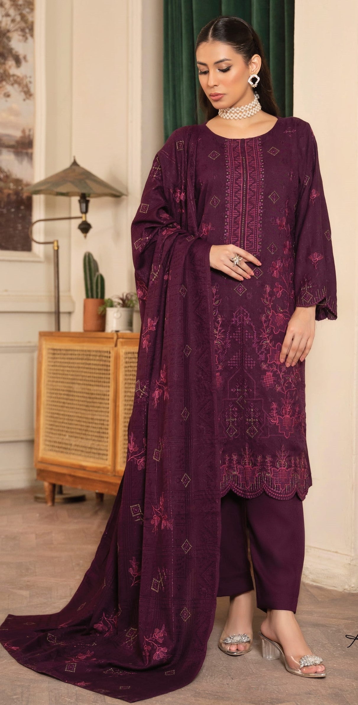 NOORAIN-3 Piece Embroidered Slub Sweet Peach (Unstitched)