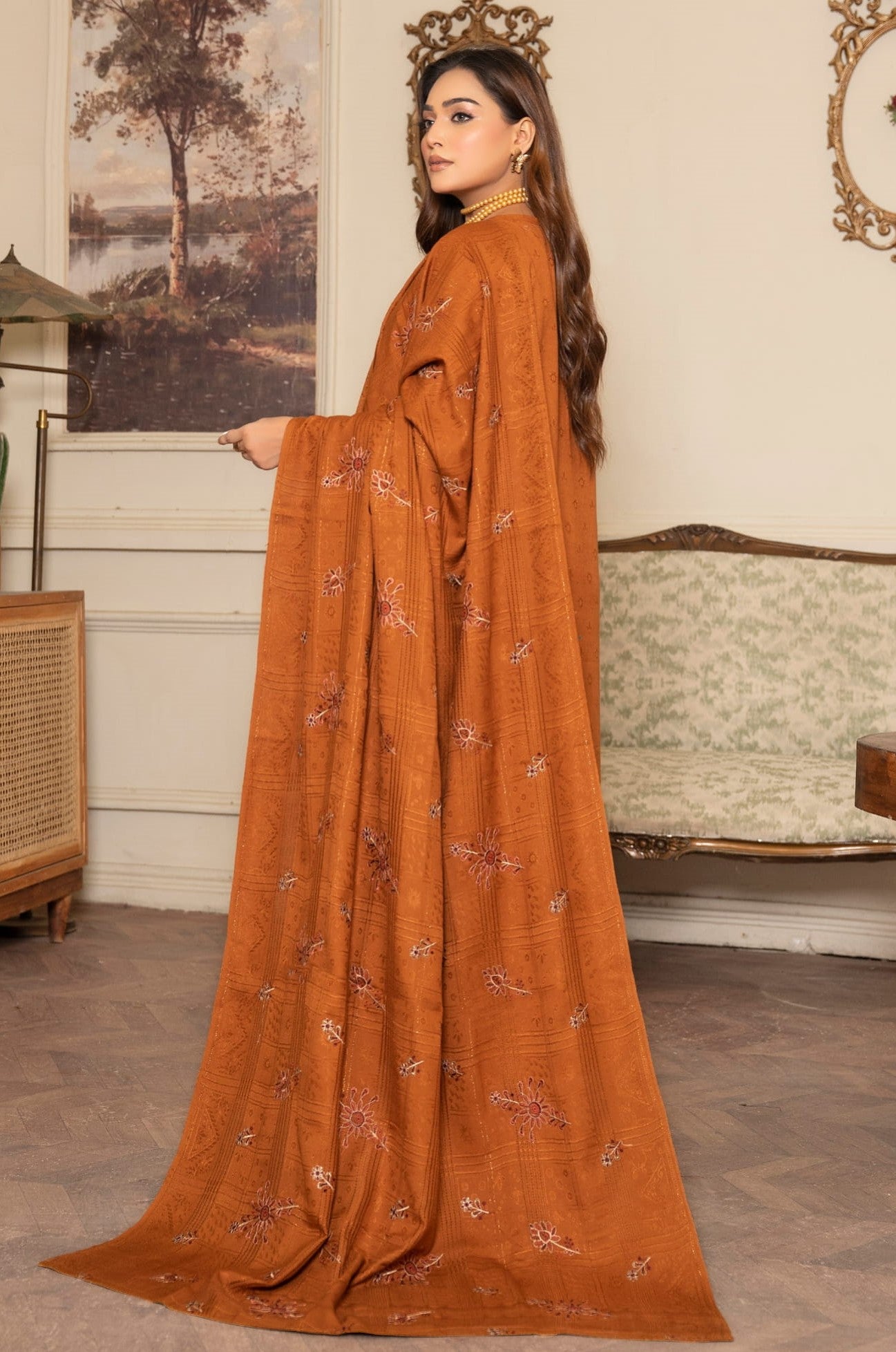 NOORAIN-3 Piece Embroidered Slub Sweet Peach (Unstitched)