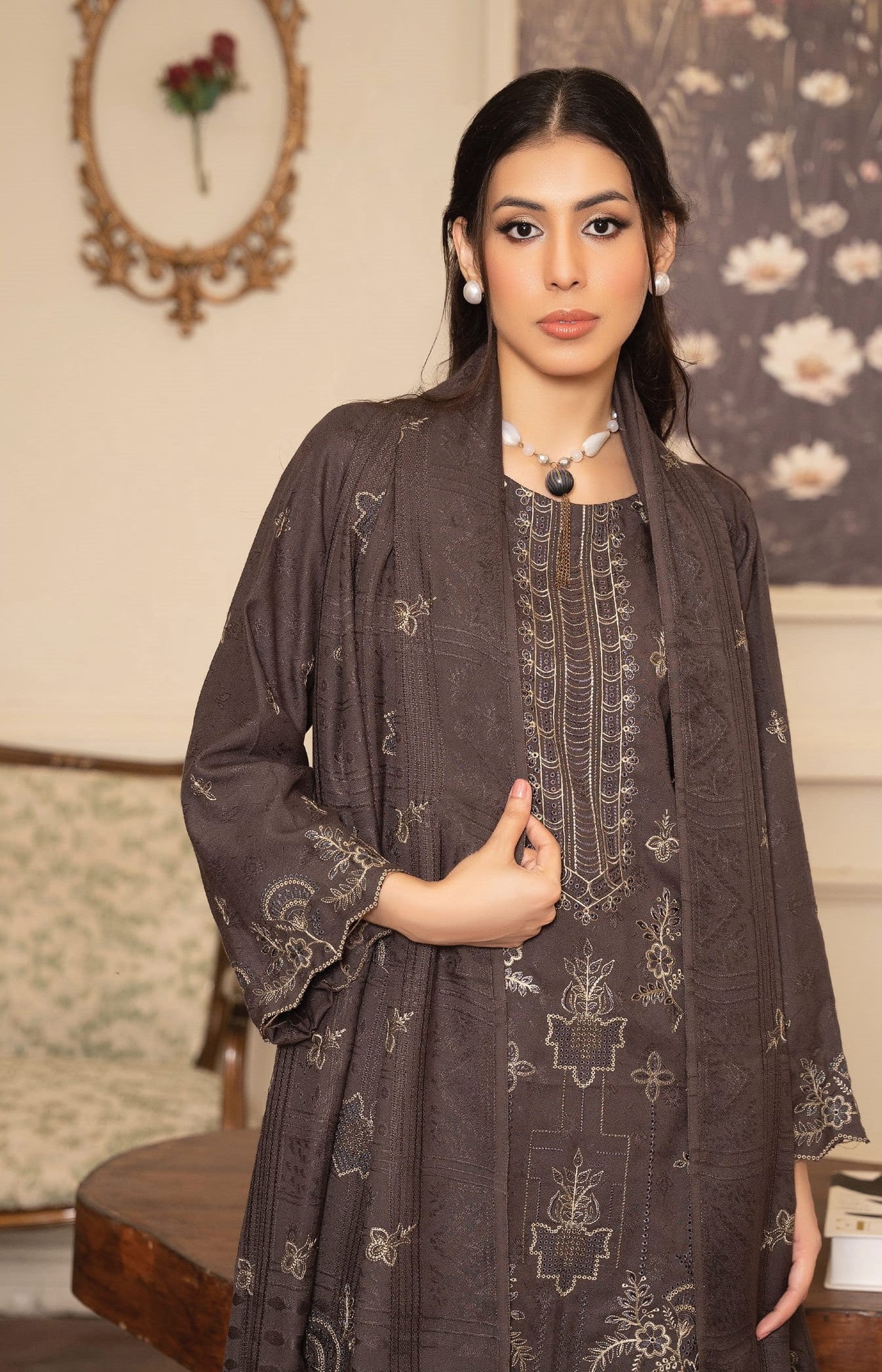 NOORAIN-3 Piece Embroidered Slub Sweet Peach (Unstitched)