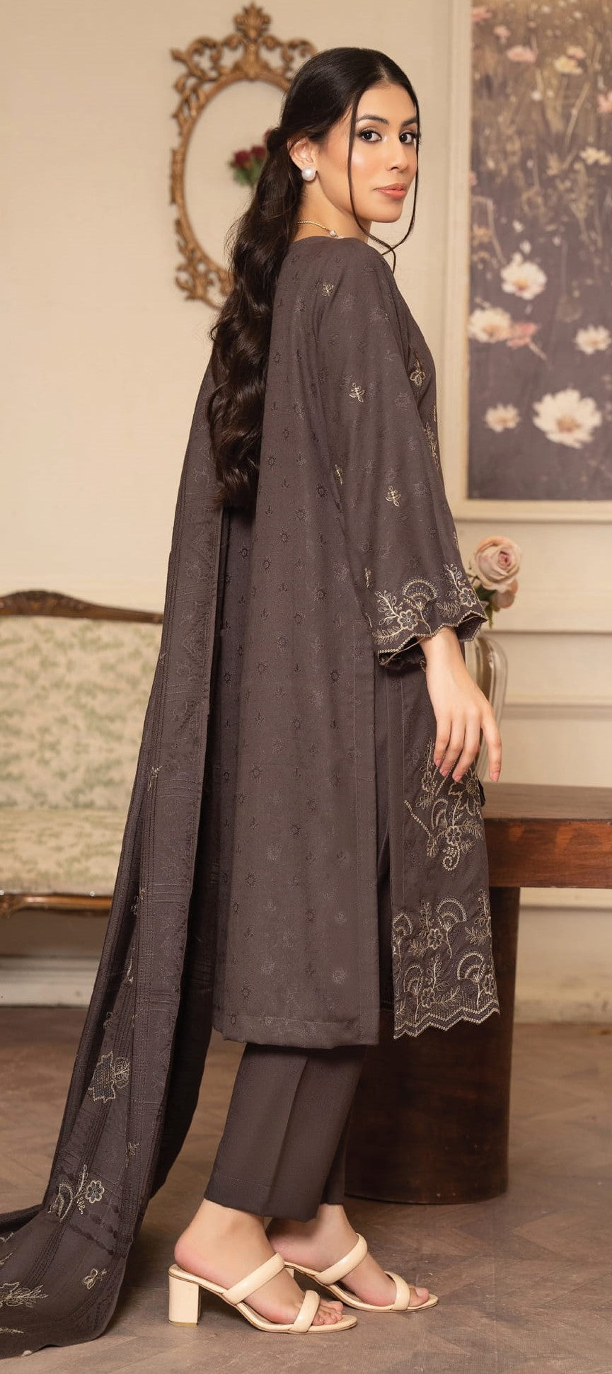 NOORAIN-3 Piece Embroidered Slub Sweet Peach (Unstitched)