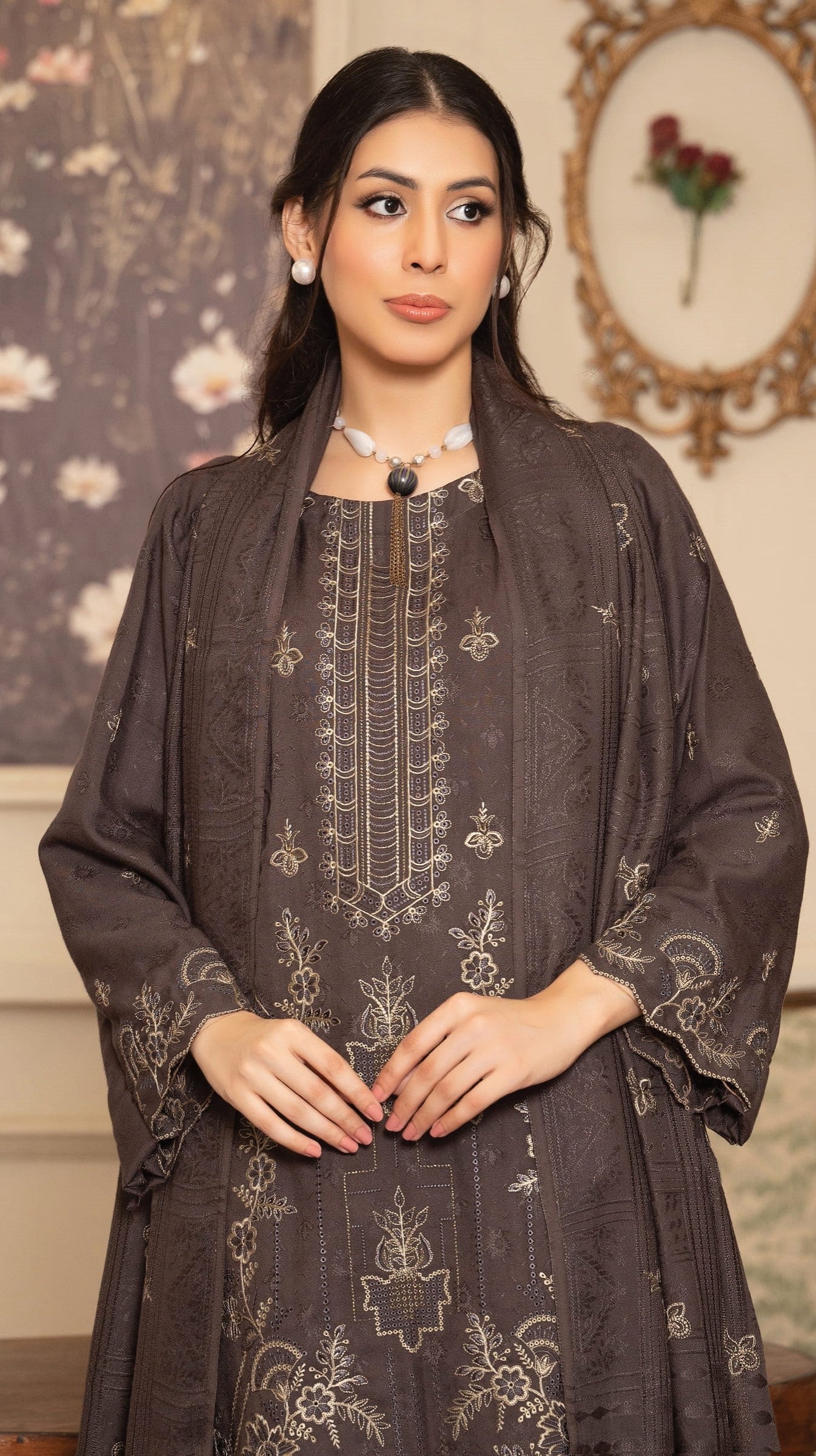 NOORAIN-3 Piece Embroidered Slub Sweet Peach (Unstitched)