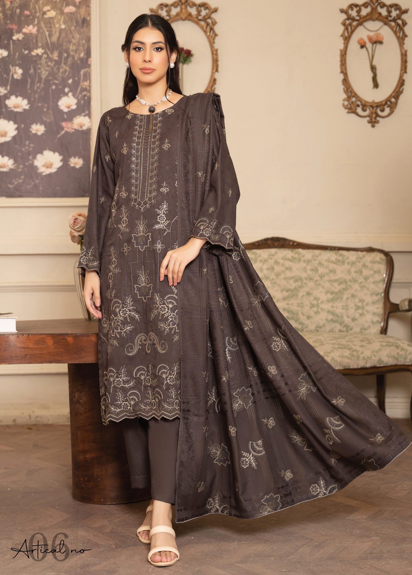 NOORAIN-3 Piece Embroidered Slub Sweet Peach (Unstitched)