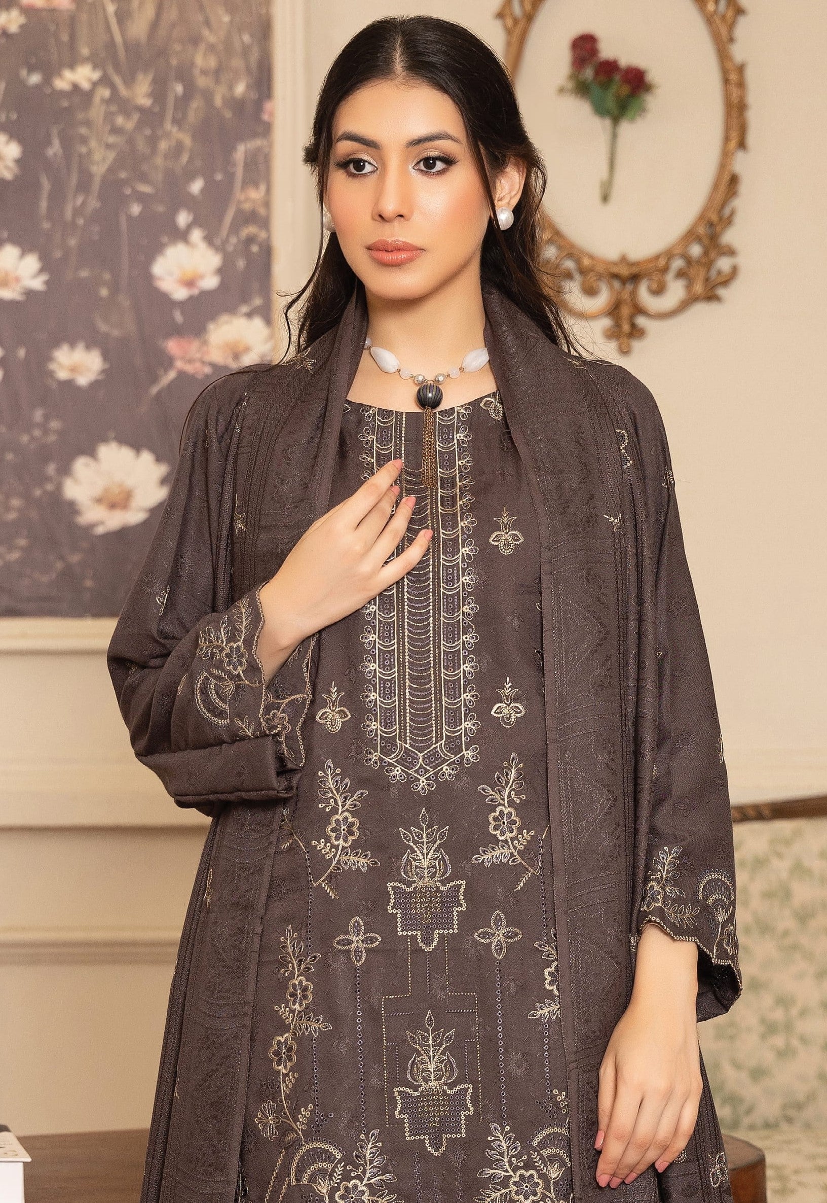 NOORAIN-3 Piece Embroidered Slub Sweet Peach (Unstitched)