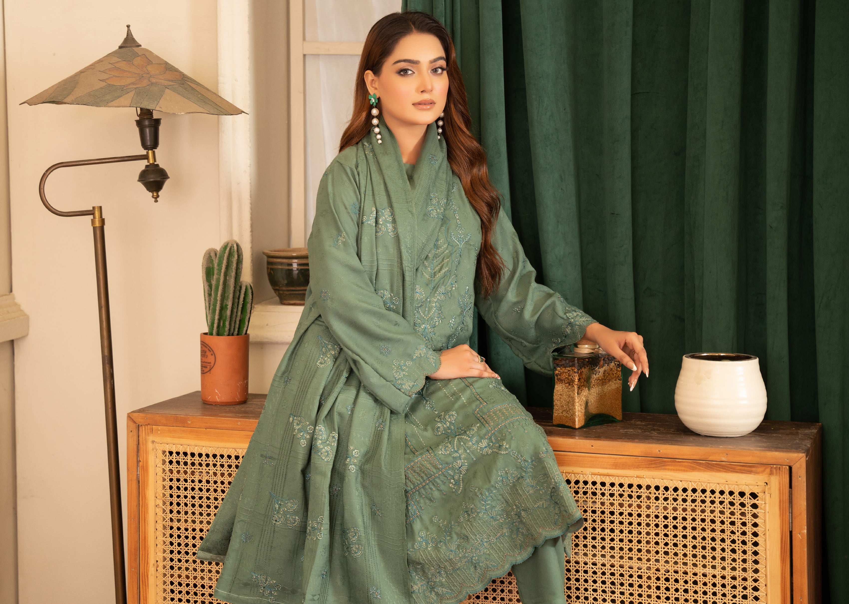 NOORAIN-3 Piece Embroidered Slub Sweet Peach (Unstitched)