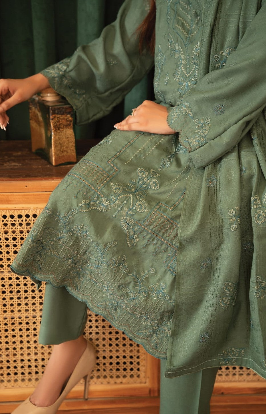 NOORAIN-3 Piece Embroidered Slub Sweet Peach (Unstitched)