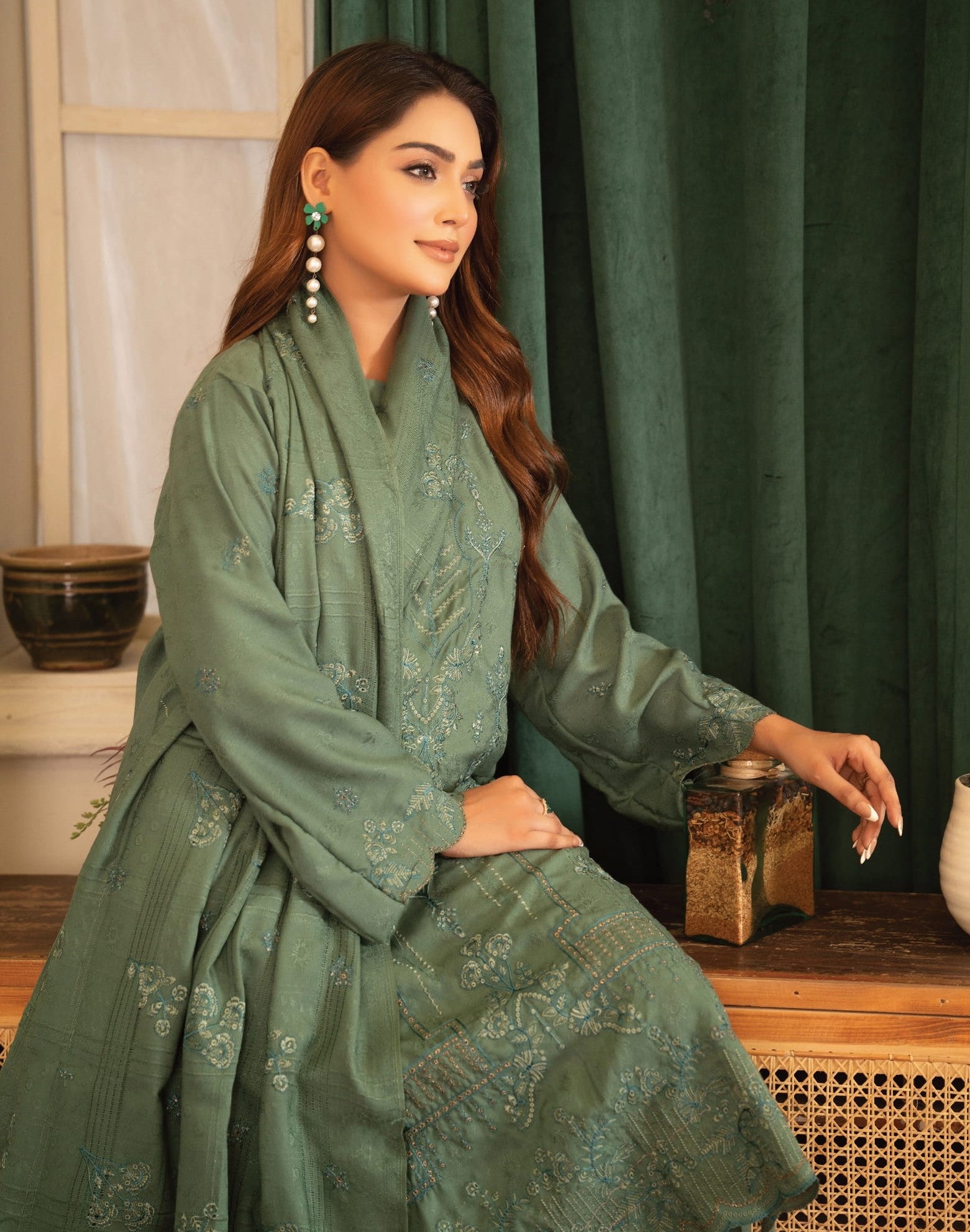 NOORAIN-3 Piece Embroidered Slub Sweet Peach (Unstitched)